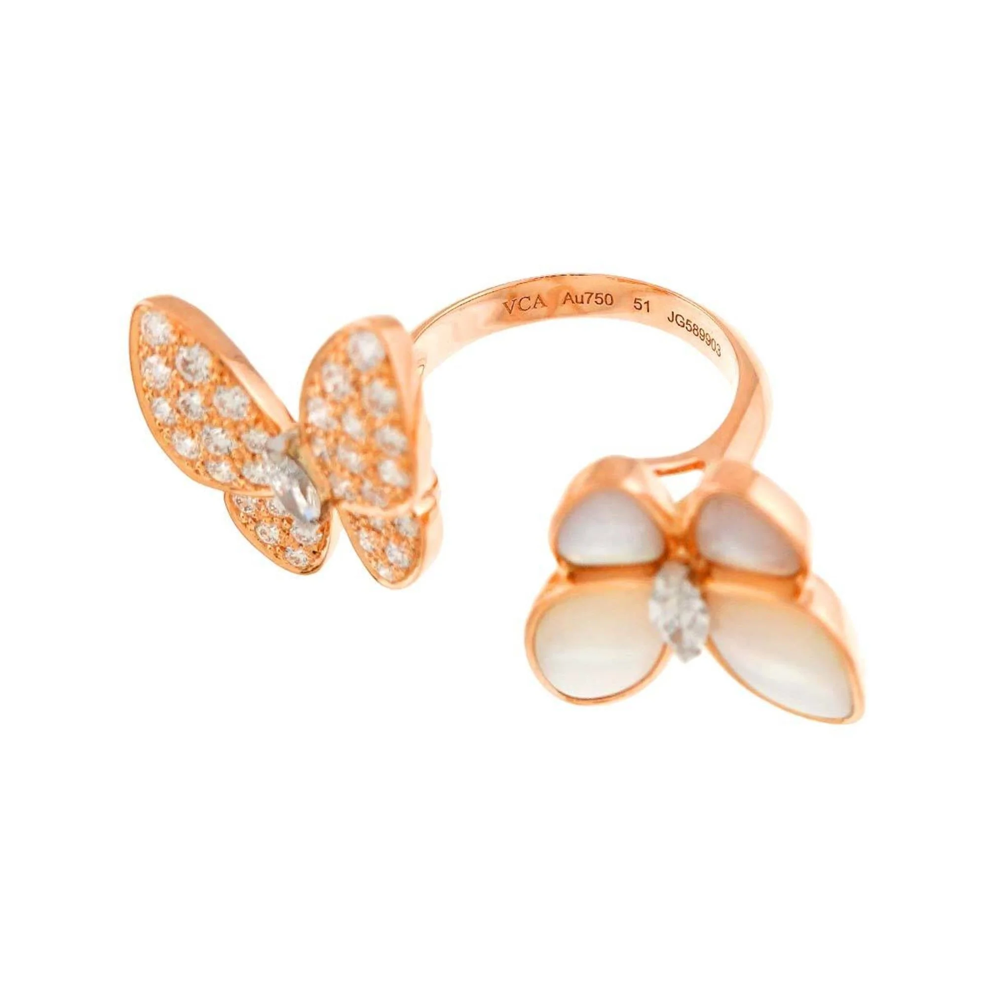 Papillon Entre Les Doigts Ring 18K Rose Gold with Diamond and Shell - Image 3