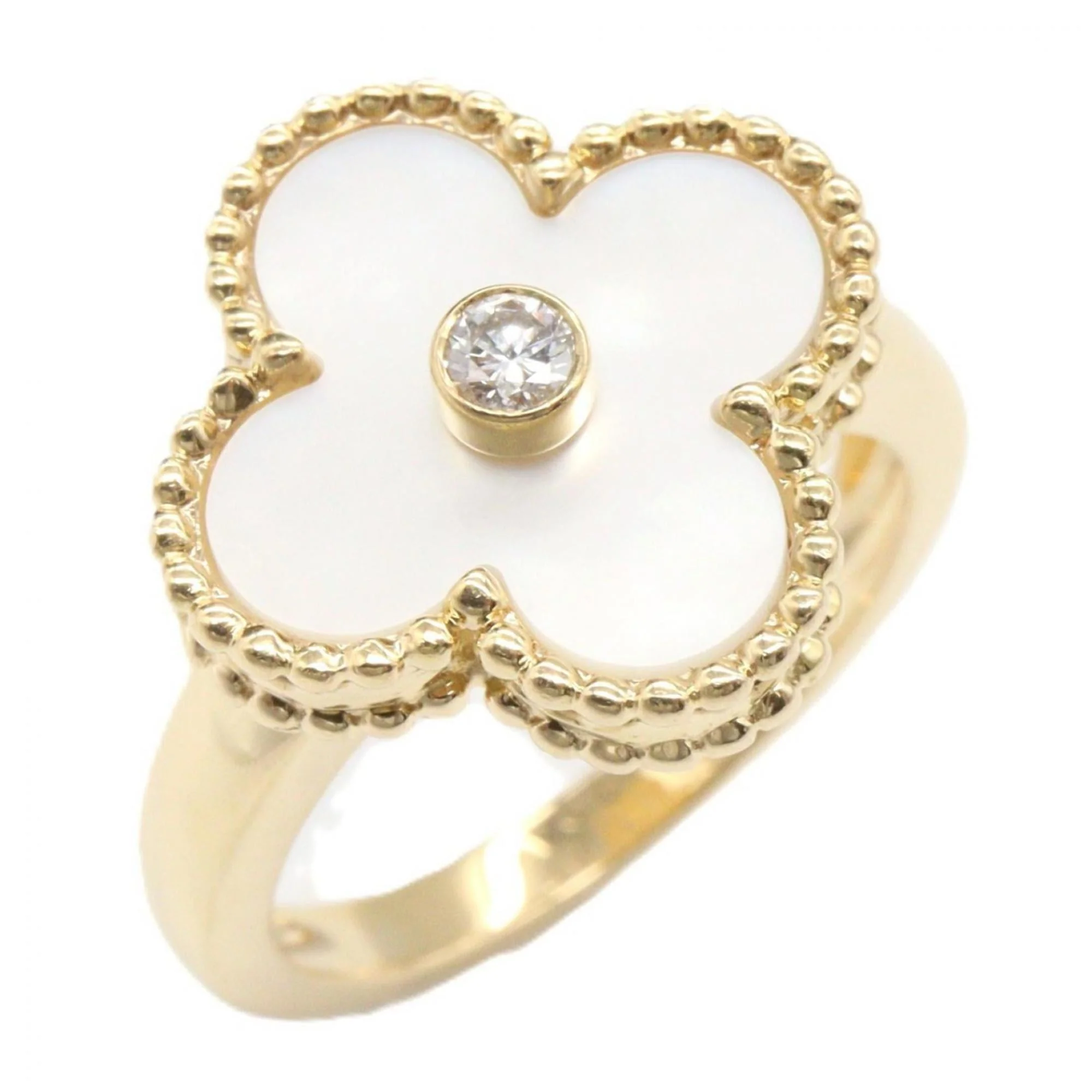 Vintage Alhambra Ring Sterling Silver and 18K White Gold and Mother of Pearl