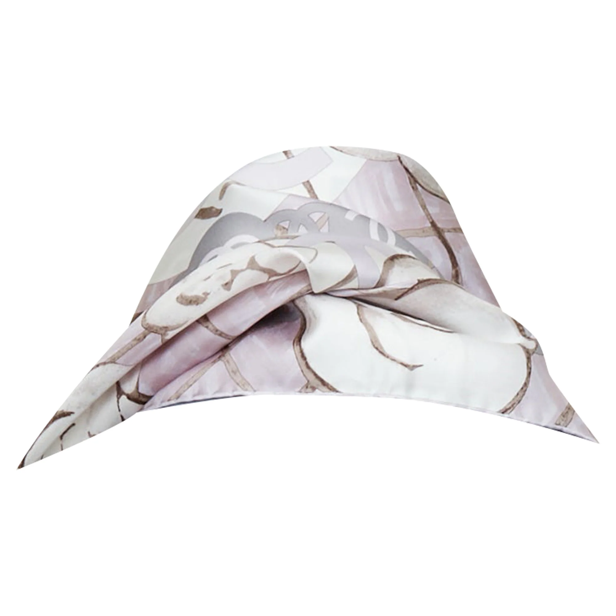 CHANEL 100% silk pink grey CC logo camellia flowers checkered pearl scarf 85cm - Image 5