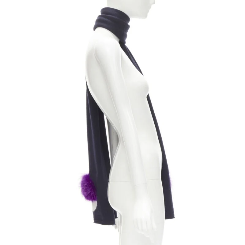 Fendi wool Signature Monster Eyes fur trimmed scarf - Image 10
