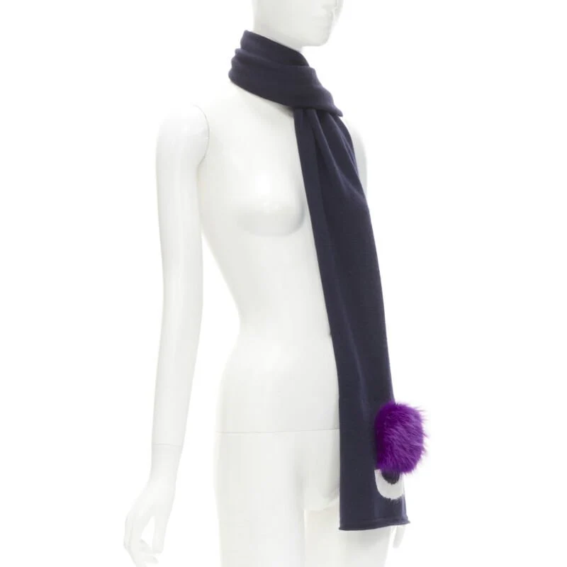 Fendi wool Signature Monster Eyes fur trimmed scarf - Image 9