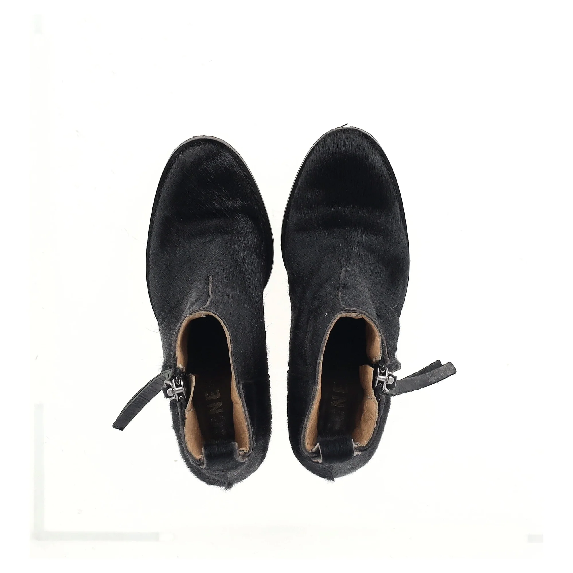Women's Acne Studios Zipped Ankle Boots in Black Pony Hair - Image 9