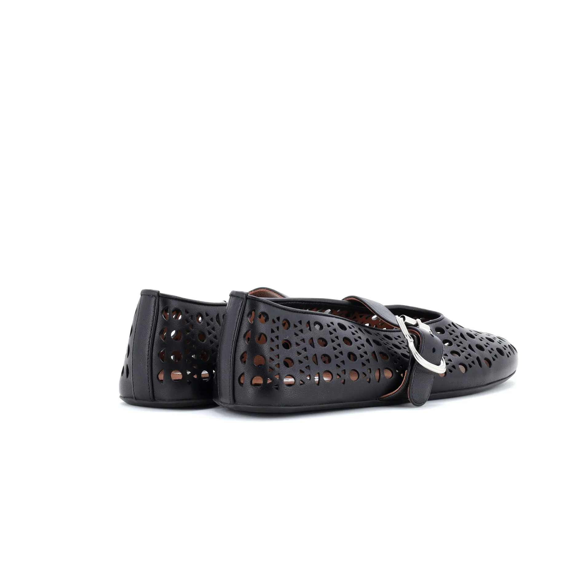Women's Buckle Ballerina Flats Laser Cut Leather - Image 3