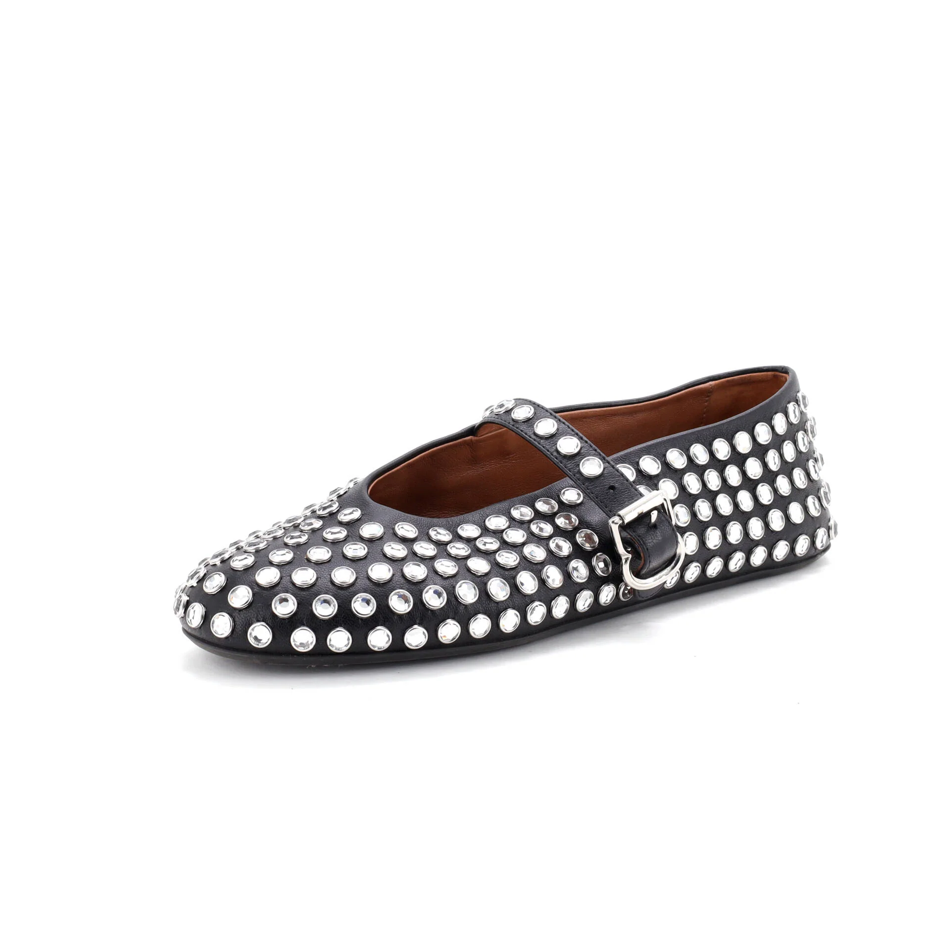 Women's Buckle Ballerina Flats Leather with Crystals