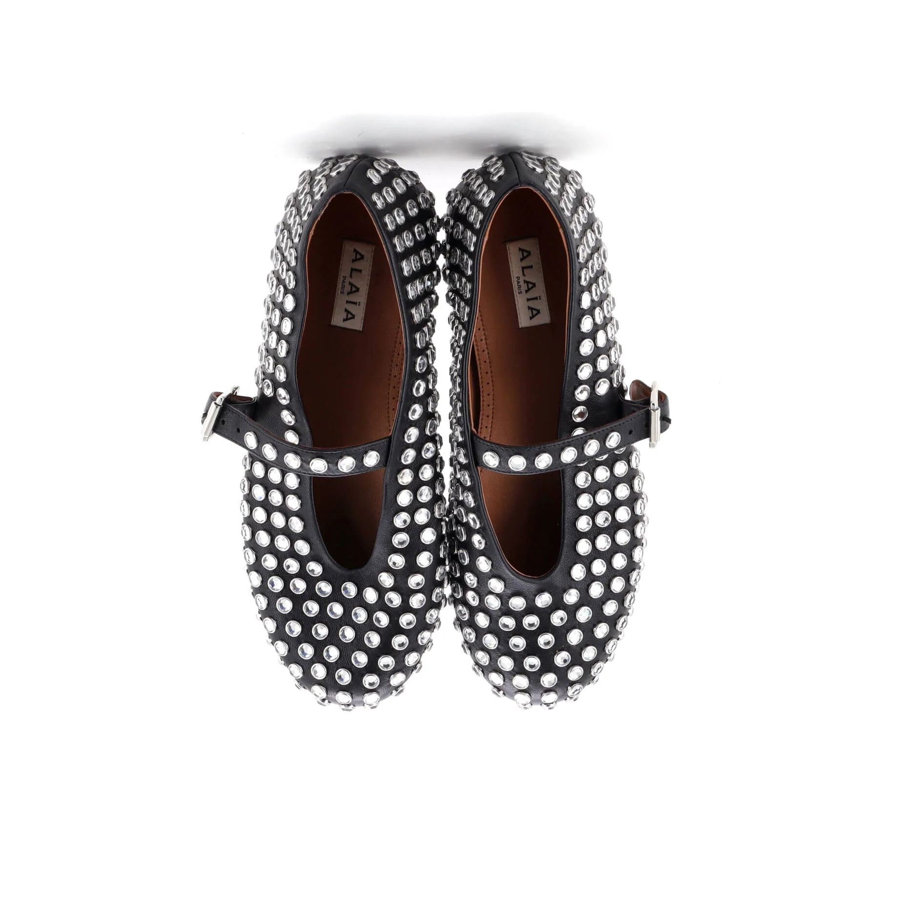 Women's Buckle Ballerina Flats Leather with Crystals - Image 2
