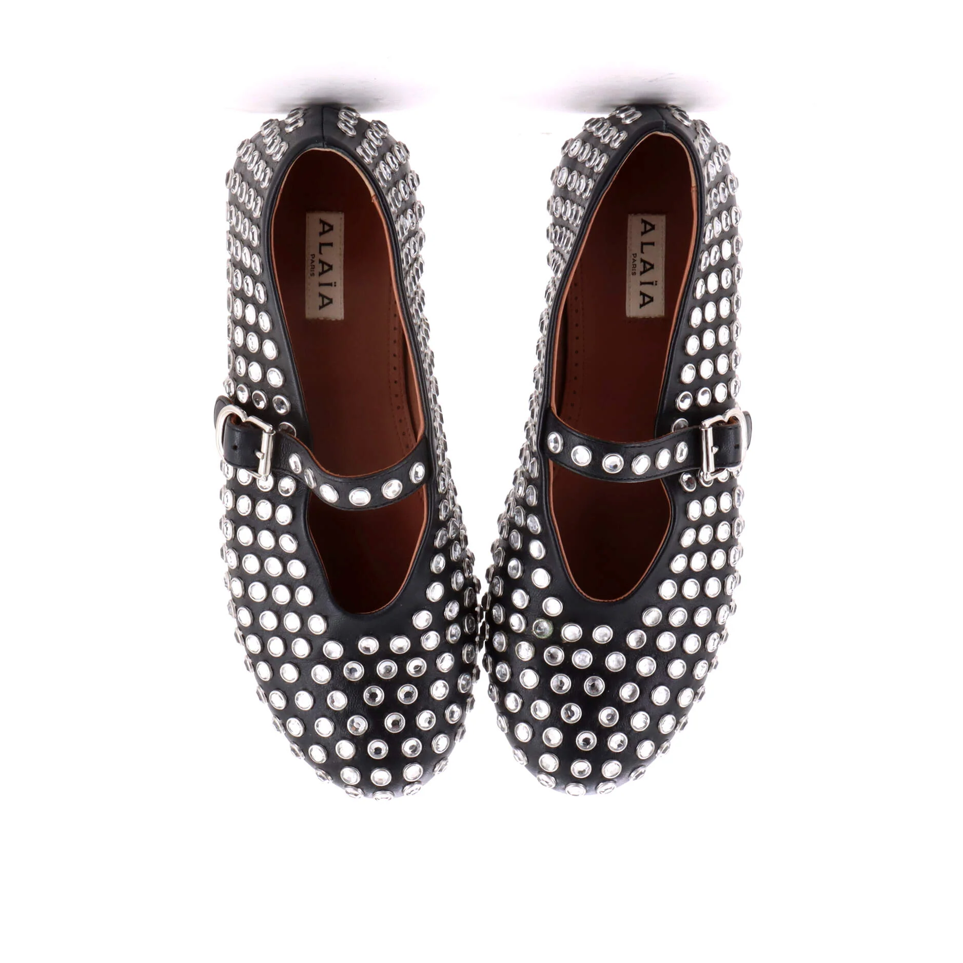 Women's Buckle Ballerina Flats Leather with Crystals - Image 2