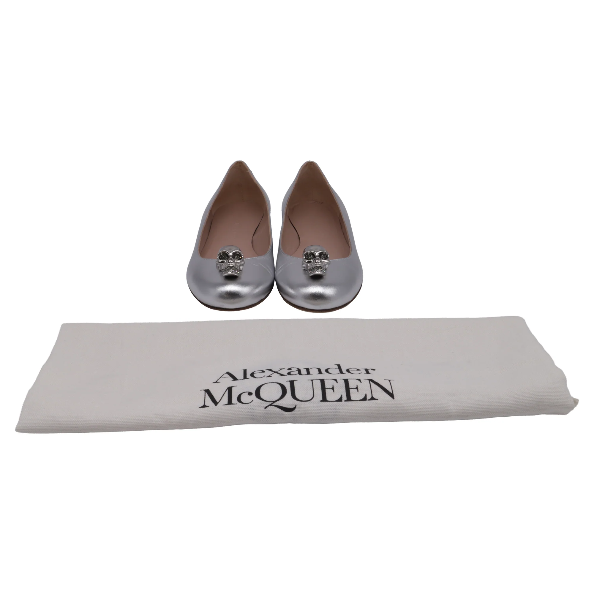 Women's Alexander Mcqueen Skull Accent Ballet Flats in Silver Leather - Image 8