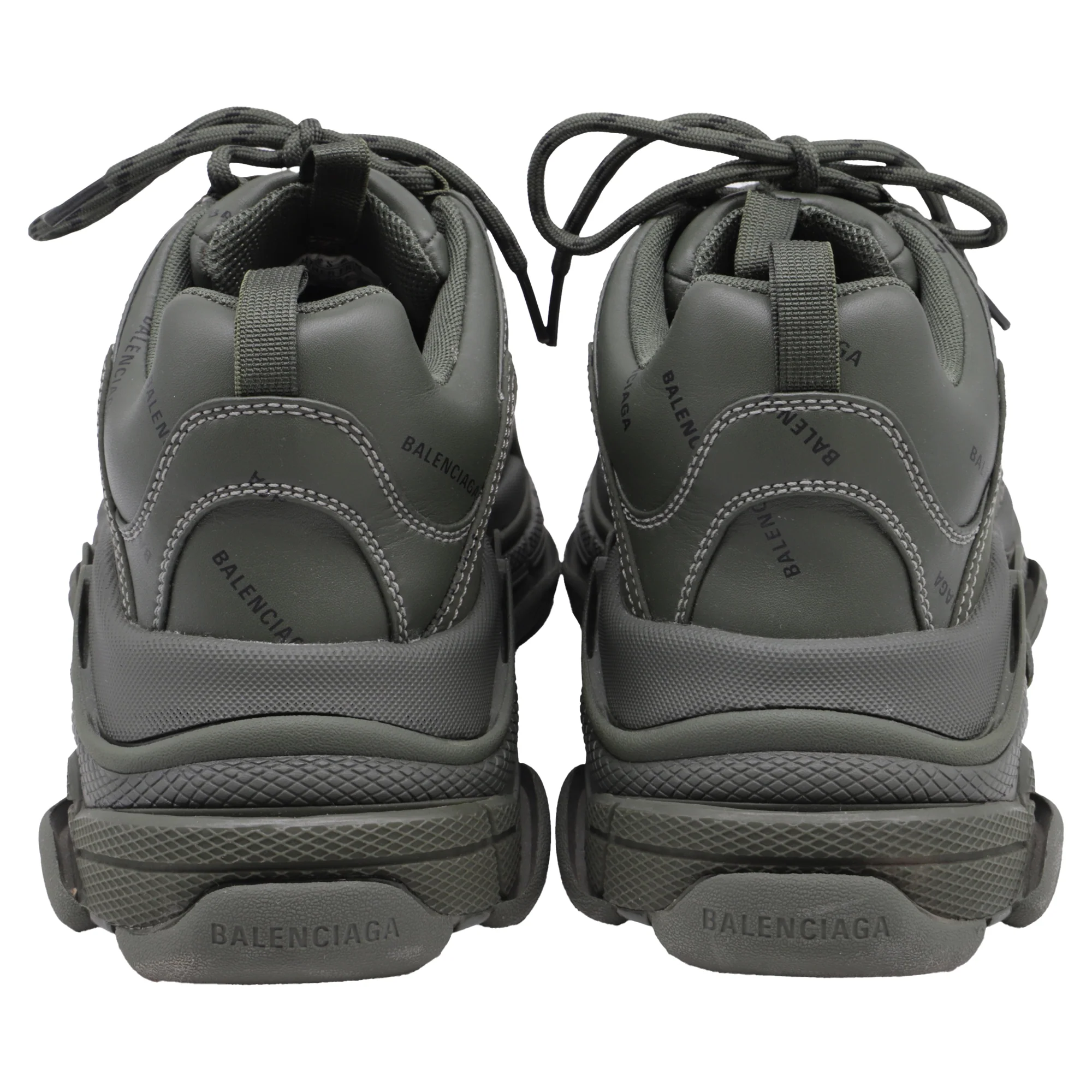 Men's Balenciaga Triple S All Over Logo Sneakers in Khaki Faux Leather - Image 5