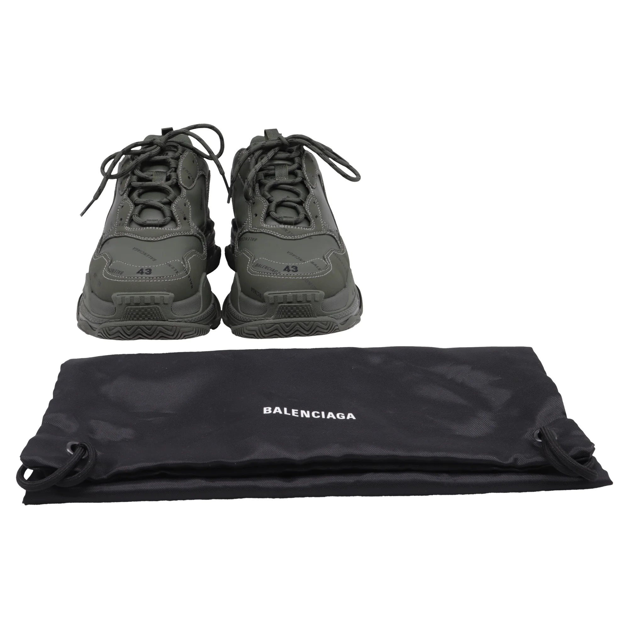 Men's Balenciaga Triple S All Over Logo Sneakers in Khaki Faux Leather - Image 6
