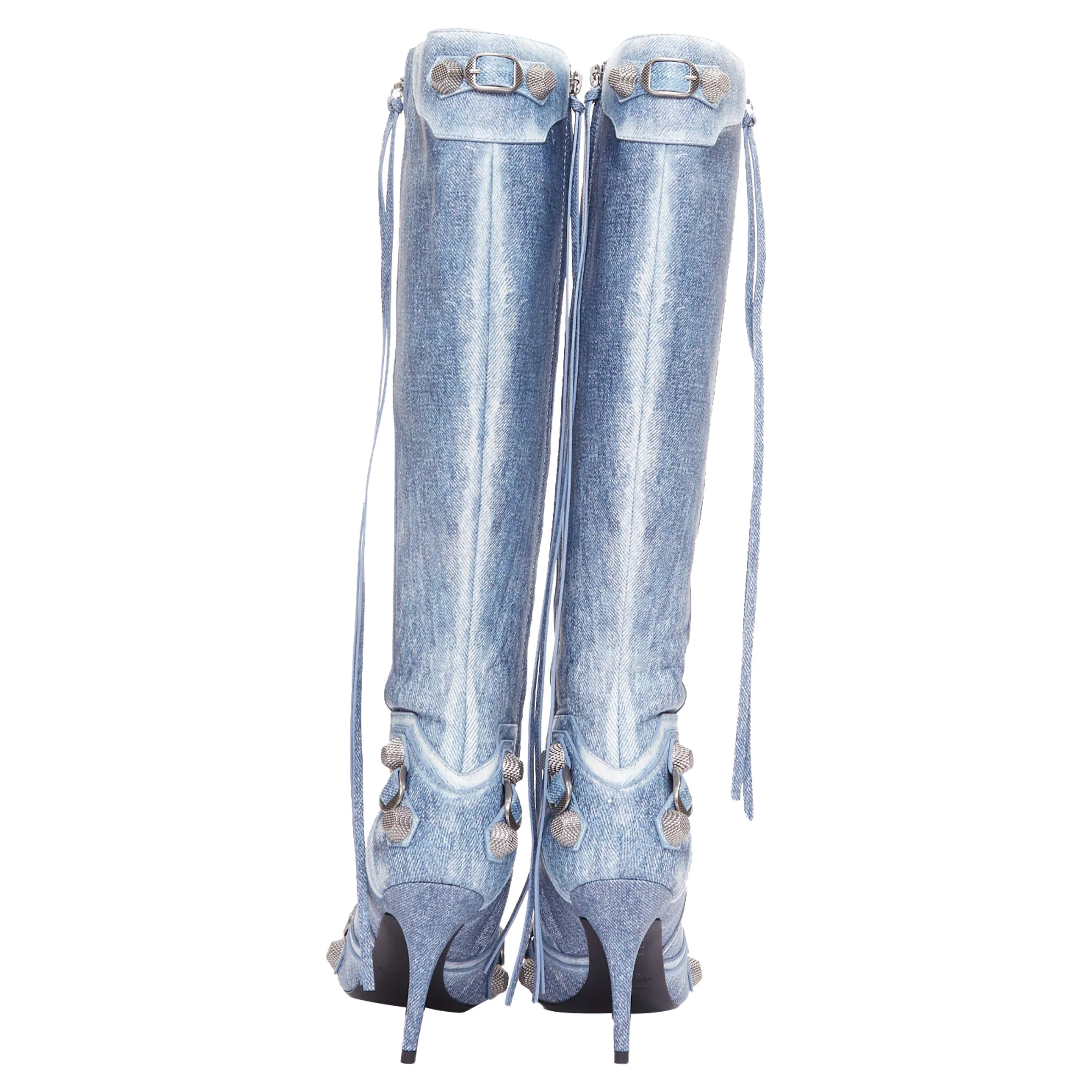 Women's Balenciaga Cagole Denim Moto Tall Boots - Image 5