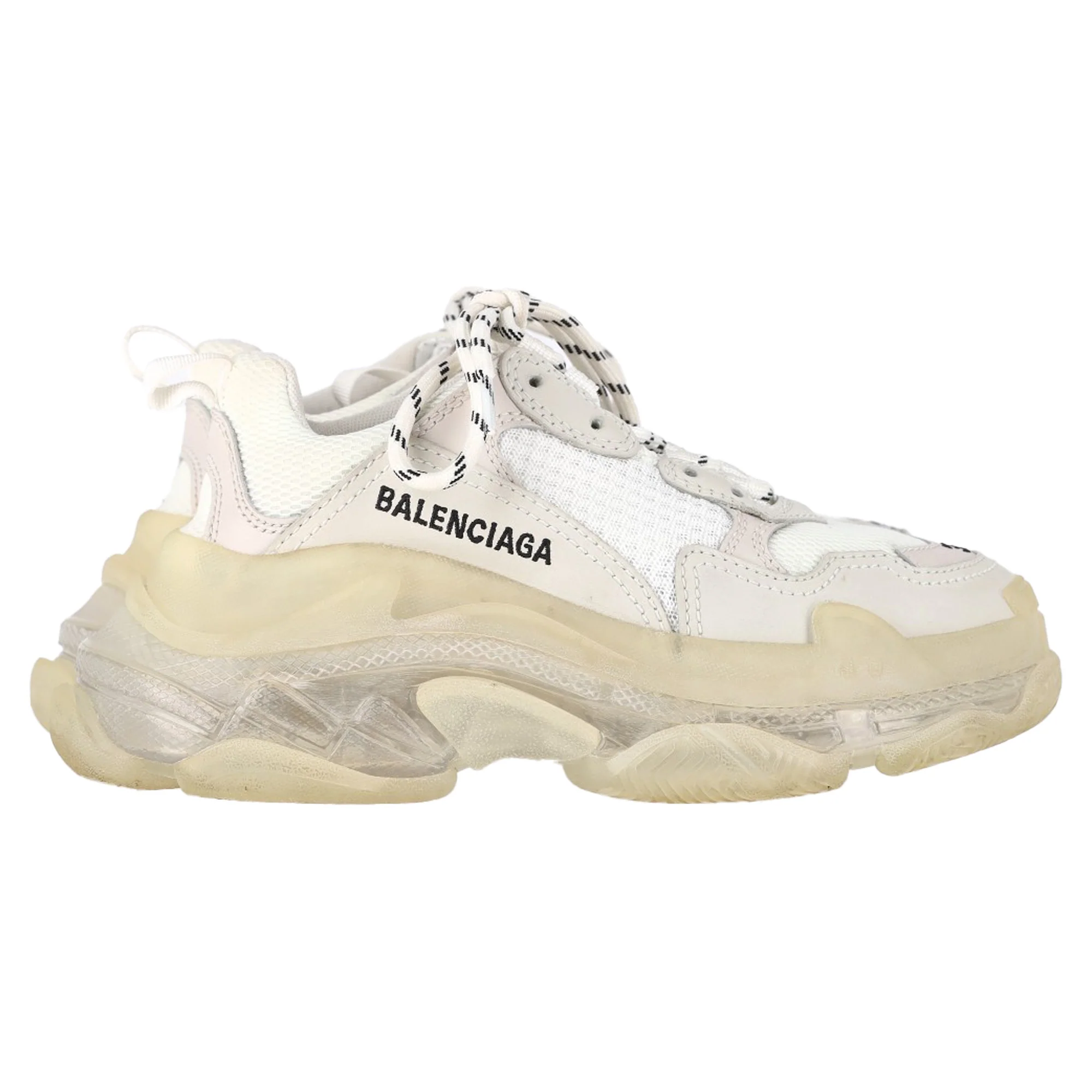 Women's  Balenciaga Triple S Clear Sole Sneakers in White Polyester