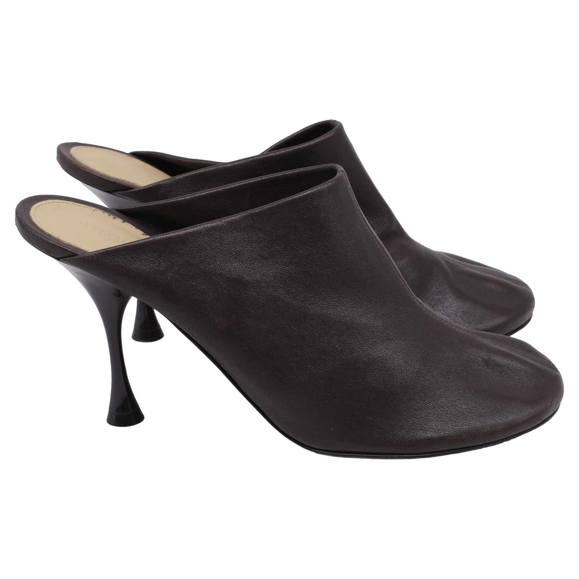 Women's Bottega Veneta Dot Sock Heeled Mules in Brown Leather