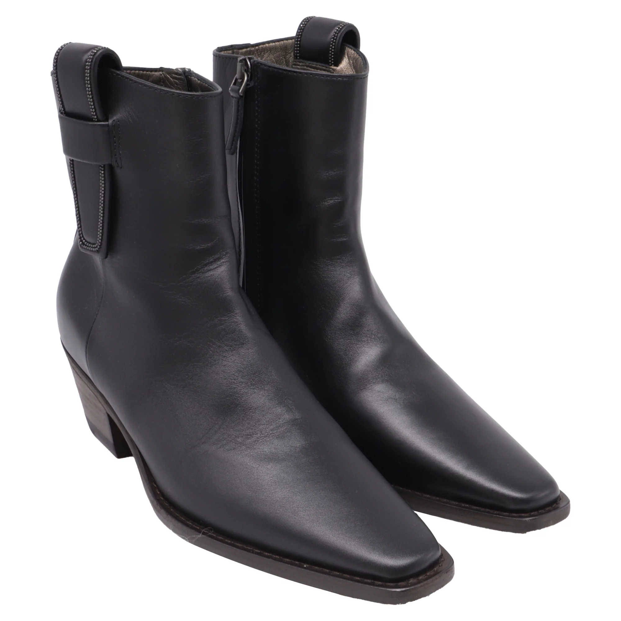 Women's Brunello Cucinelli Monili Western Ankle Boots in Black Leather - Image 3