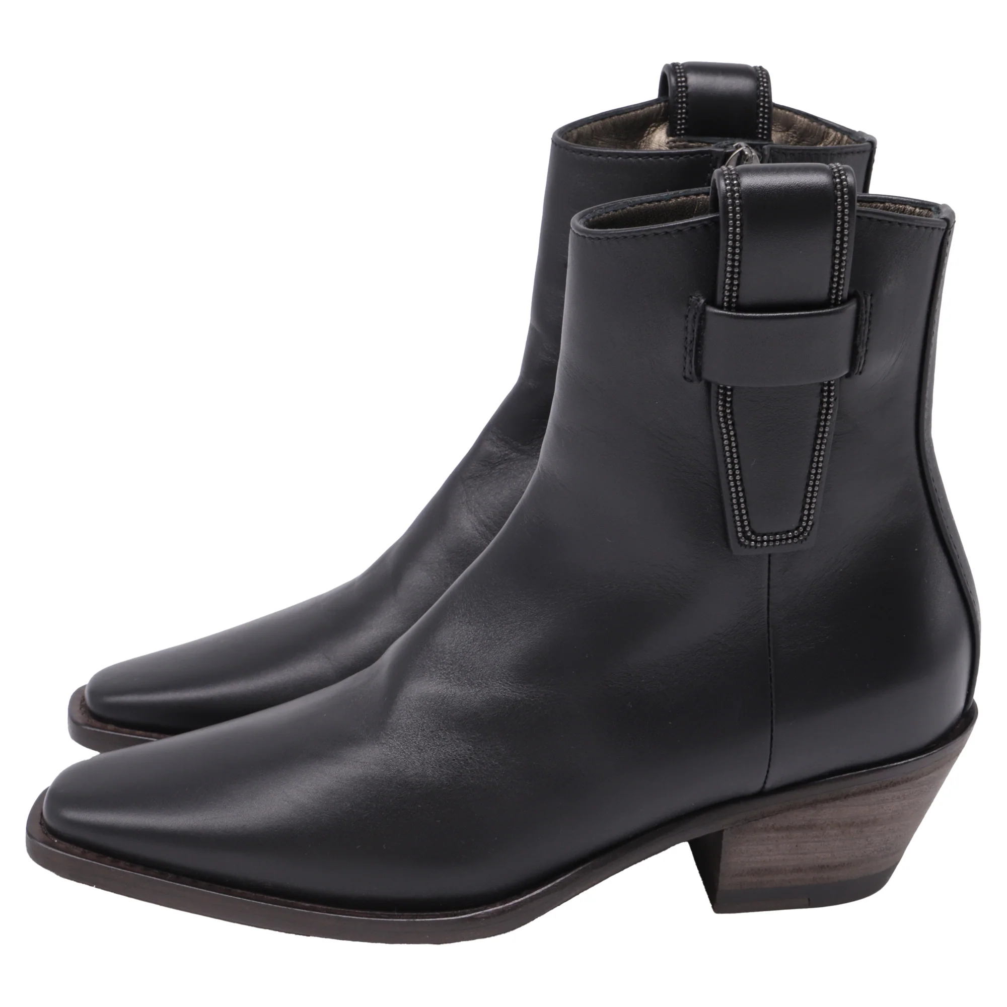 Women's Brunello Cucinelli Monili Western Ankle Boots in Black Leather - Image 4
