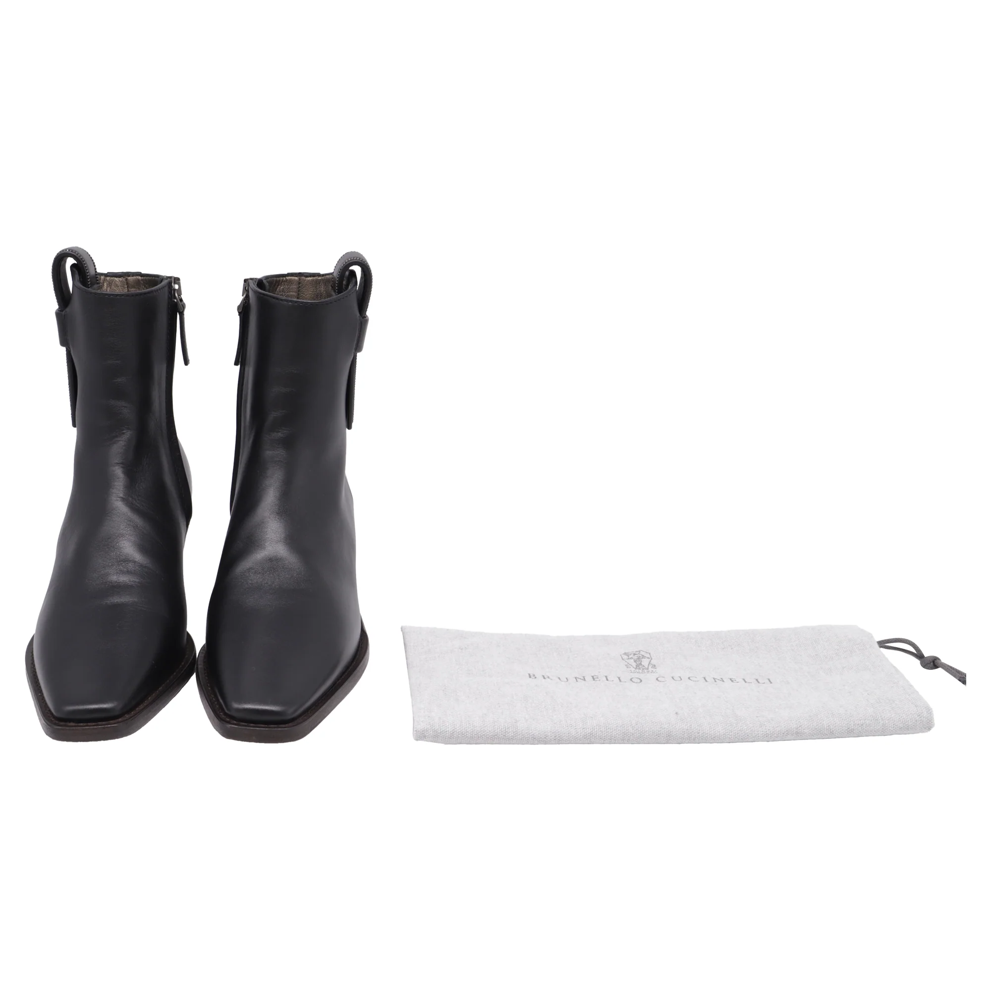 Women's Brunello Cucinelli Monili Western Ankle Boots in Black Leather - Image 7