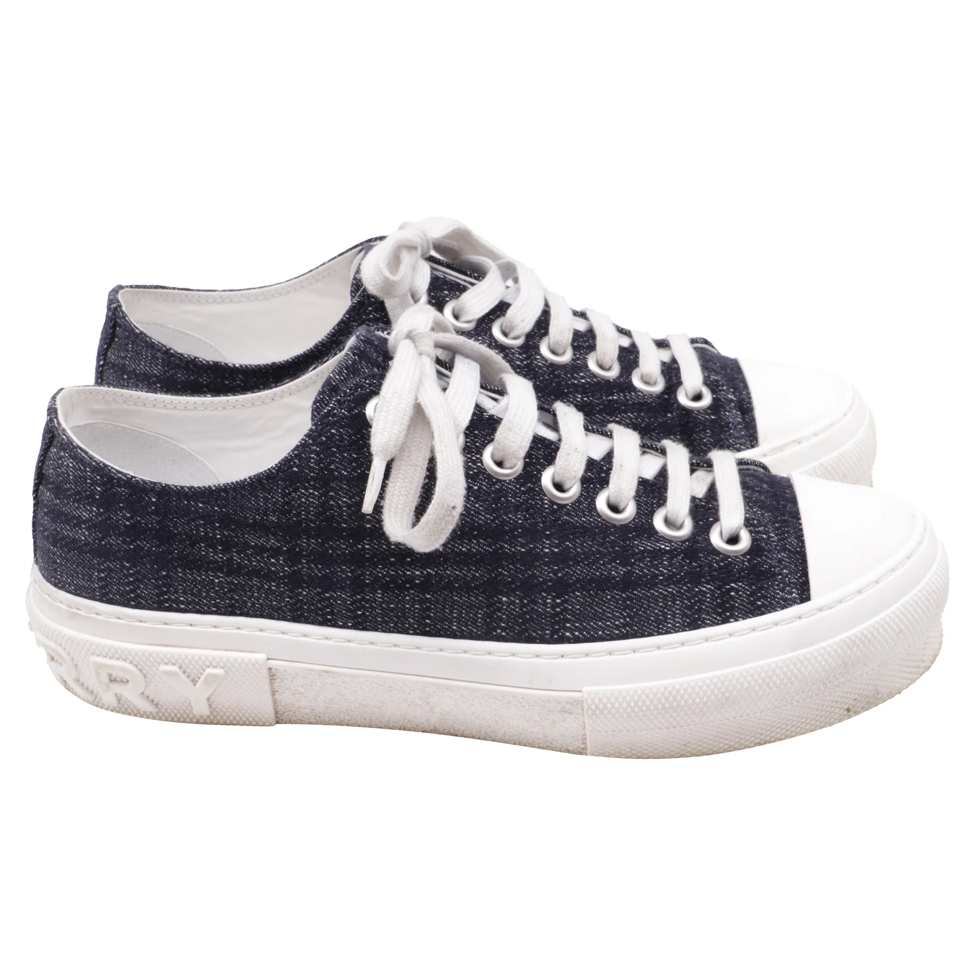 Women's Burberry Jack Check Low-Top Sneakers in Navy Blue Denim
