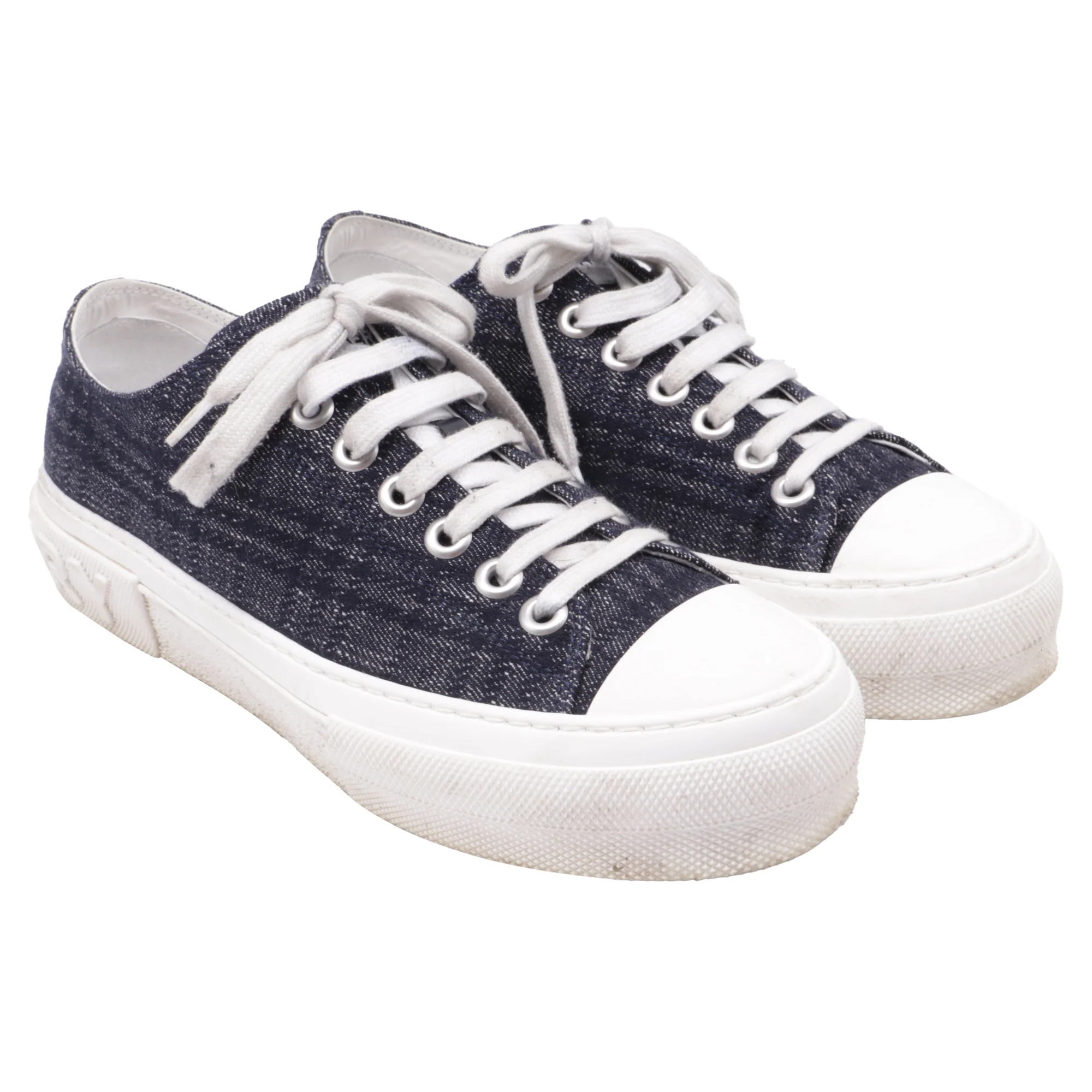 Women's Burberry Jack Check Low-Top Sneakers in Navy Blue Denim - Image 3