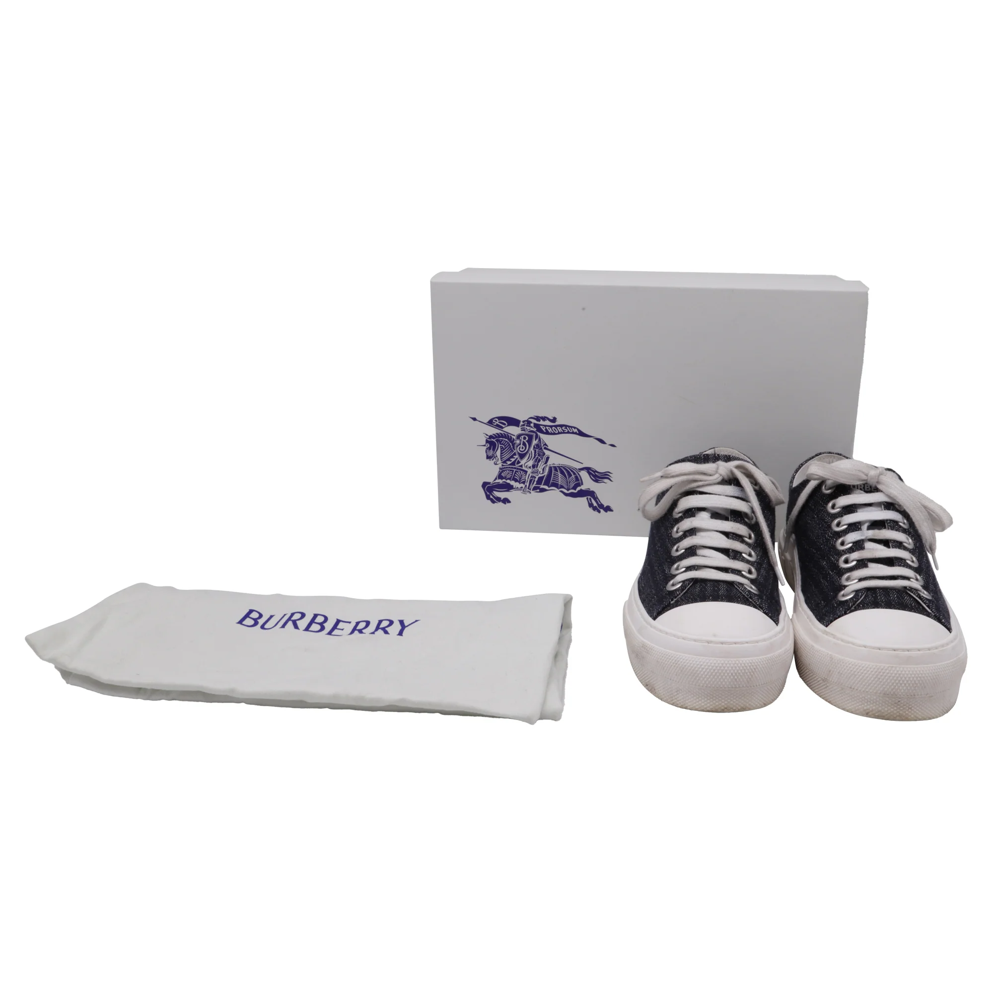 Women's Burberry Jack Check Low-Top Sneakers in Navy Blue Denim - Image 8