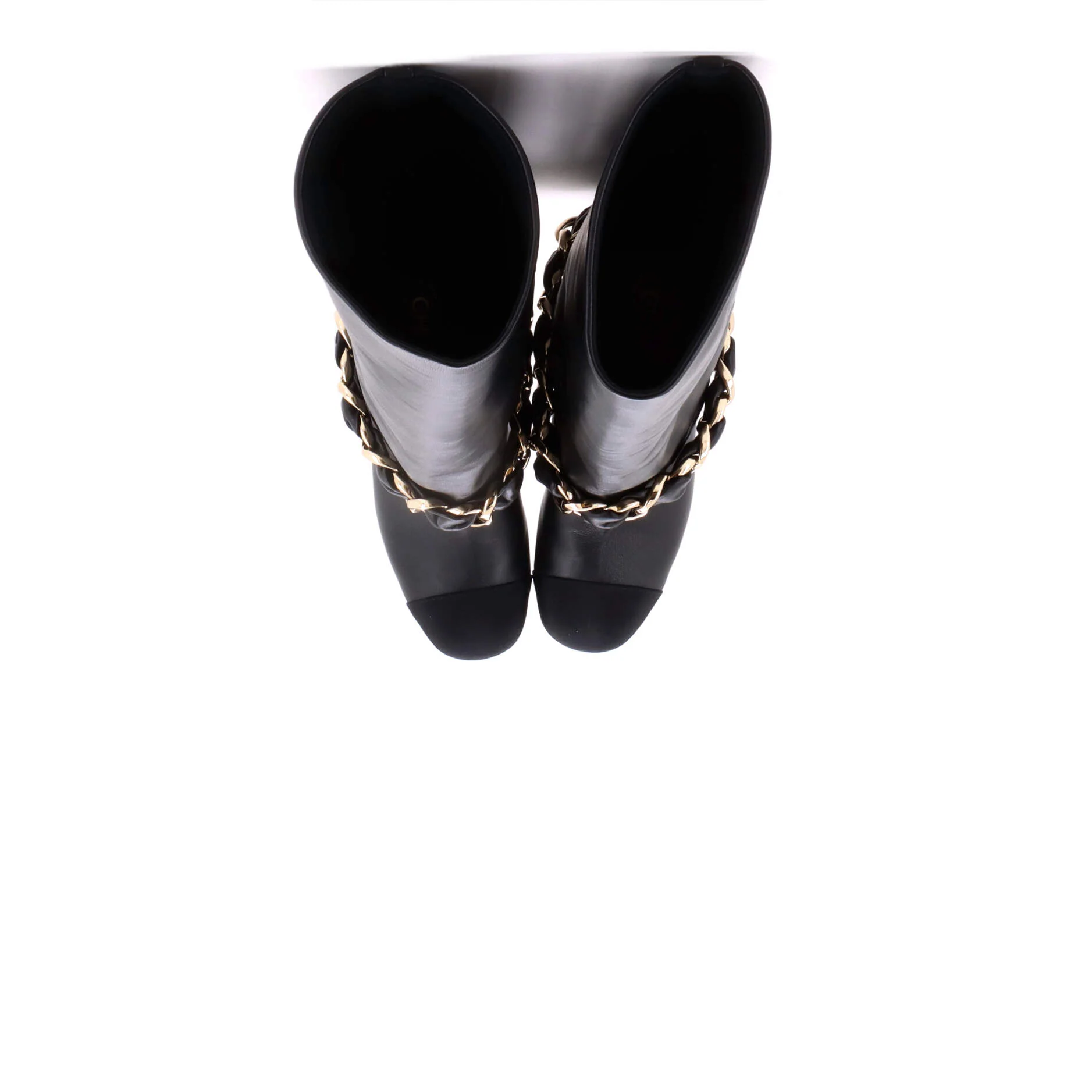 Women's Cap Toe Chain Fold Over Boots Leather with Grosgrain - Image 2
