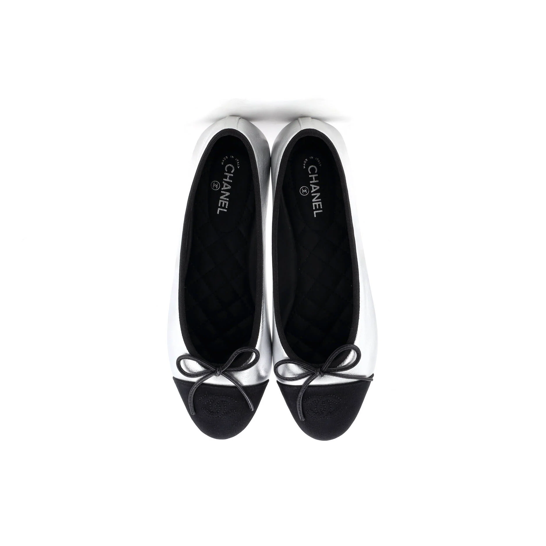 Women's CC Cap Toe Bow Ballerina Flats Leather with Grosgrain - Image 2