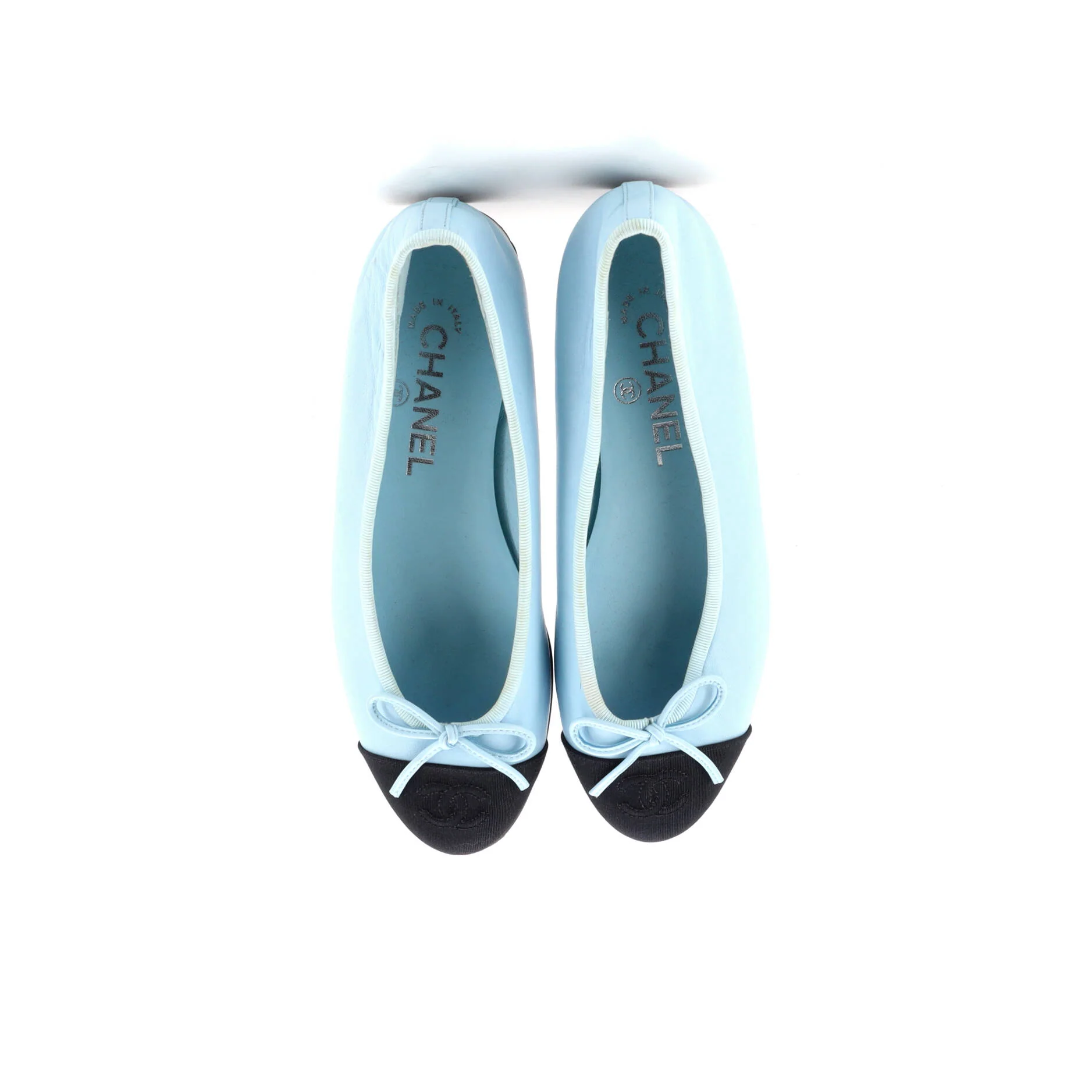 Women's CC Cap Toe Bow Ballerina Flats Leather with Grosgrain - Image 2
