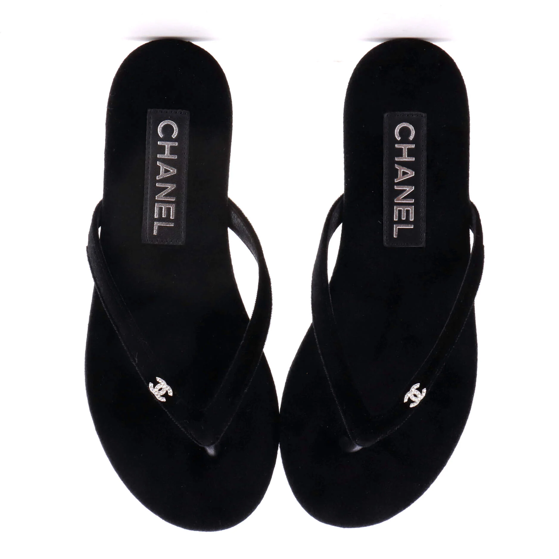 Women's CC Thong Sandals Velvet with Crystals - Image 2