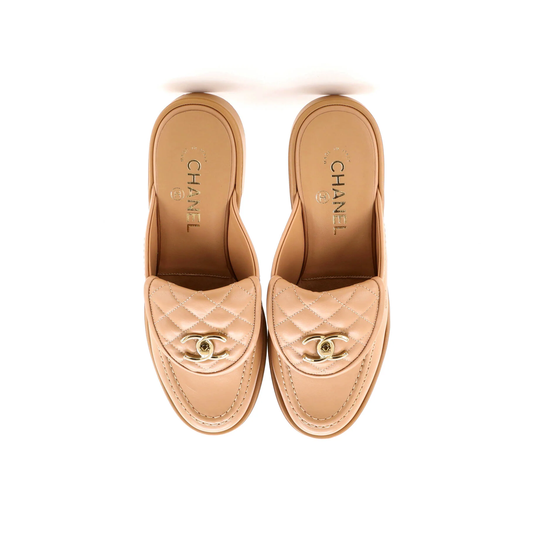 Women's CC Turnlock Flat Mules Quilted Leather - Image 2