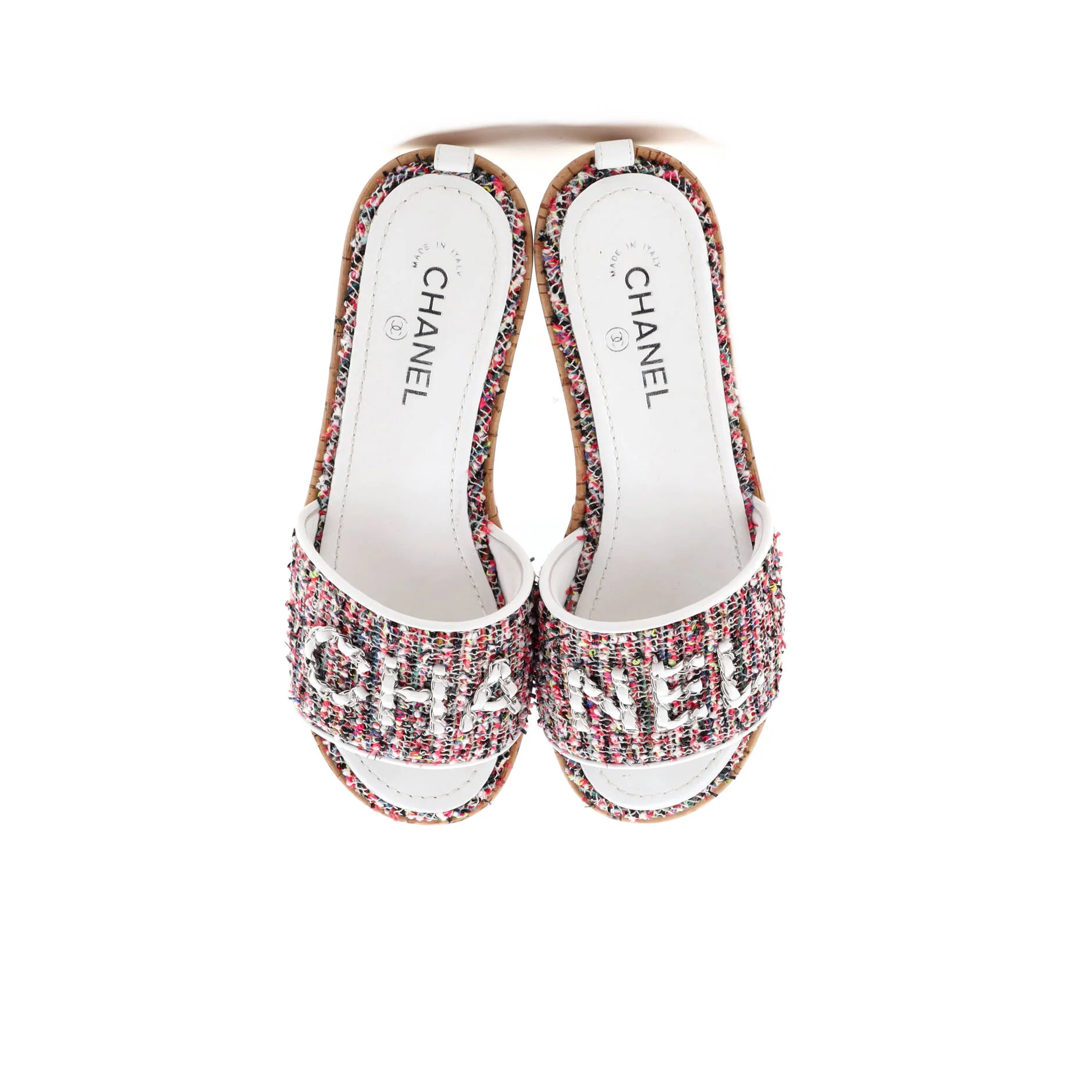Women's Chain CHA-NEL Mule Sandals Tweed and Cork - Image 2
