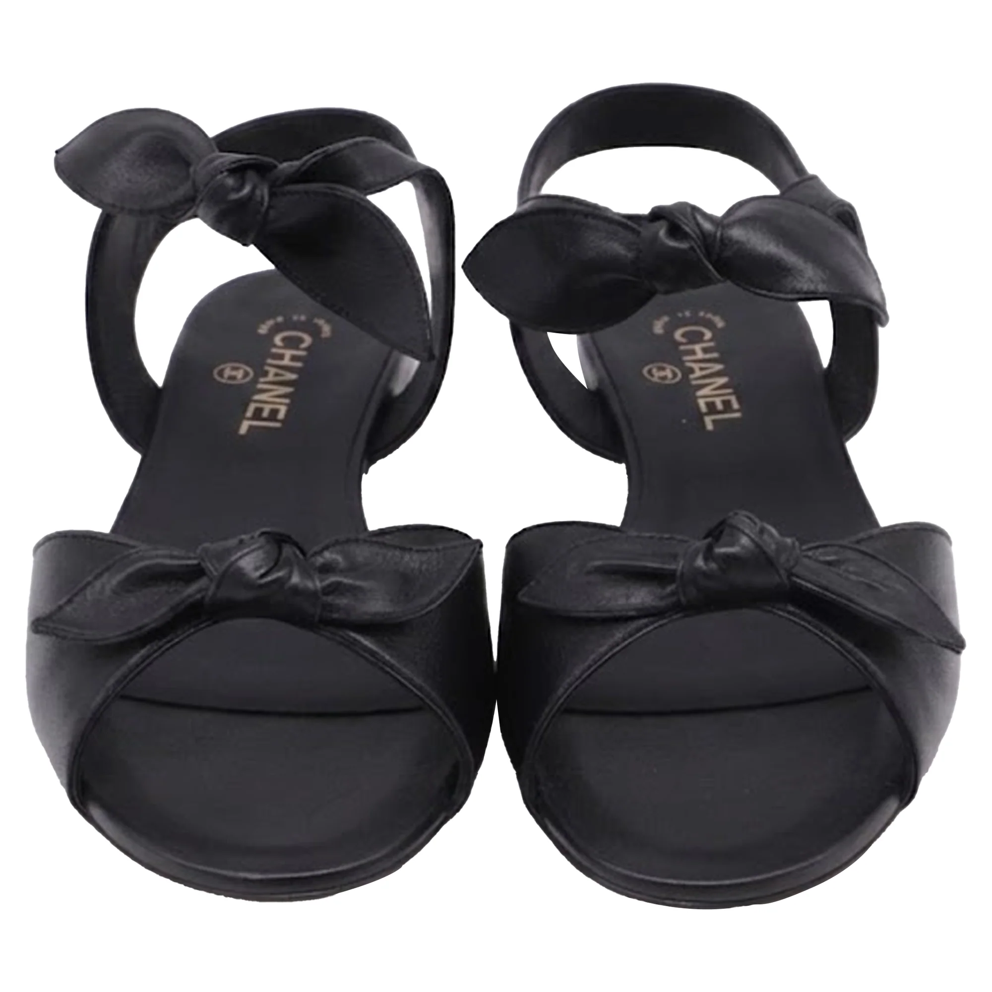 Women's Chanel Bow Ankle Strap Flat Sandals in Black Leather - Image 2