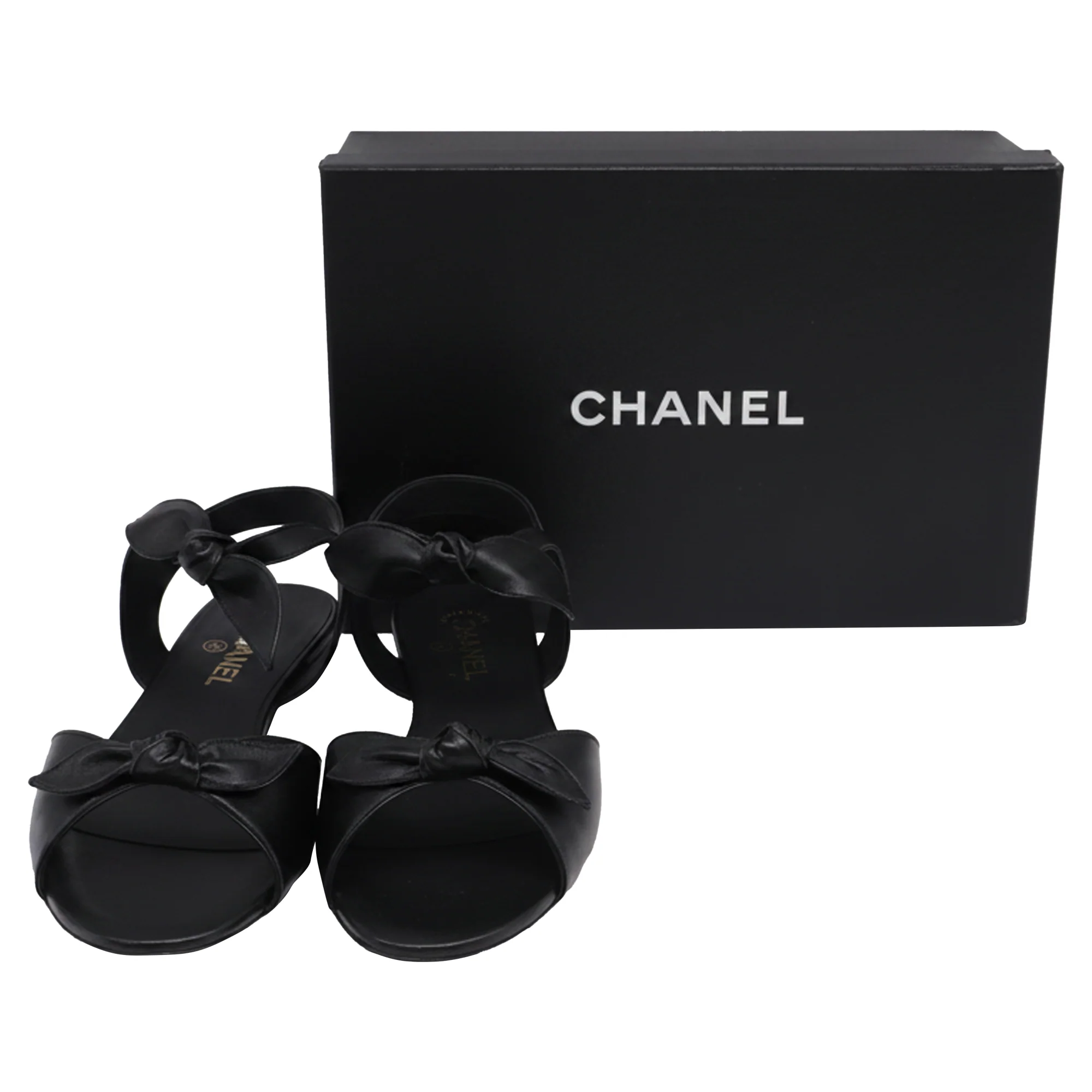Women's Chanel Bow Ankle Strap Flat Sandals in Black Leather - Image 6