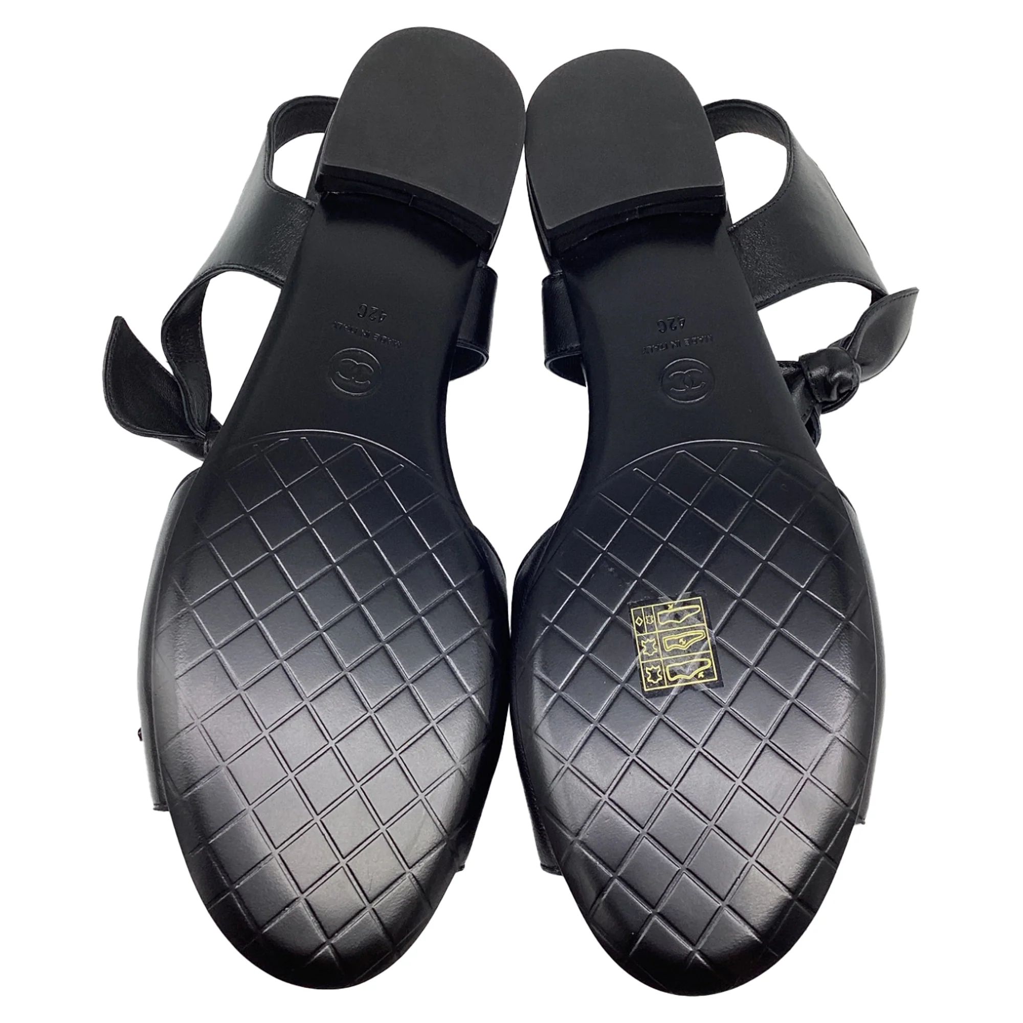 Women's Chanel Bow Ankle Strap Flat Sandals in Black Leather - Image 8