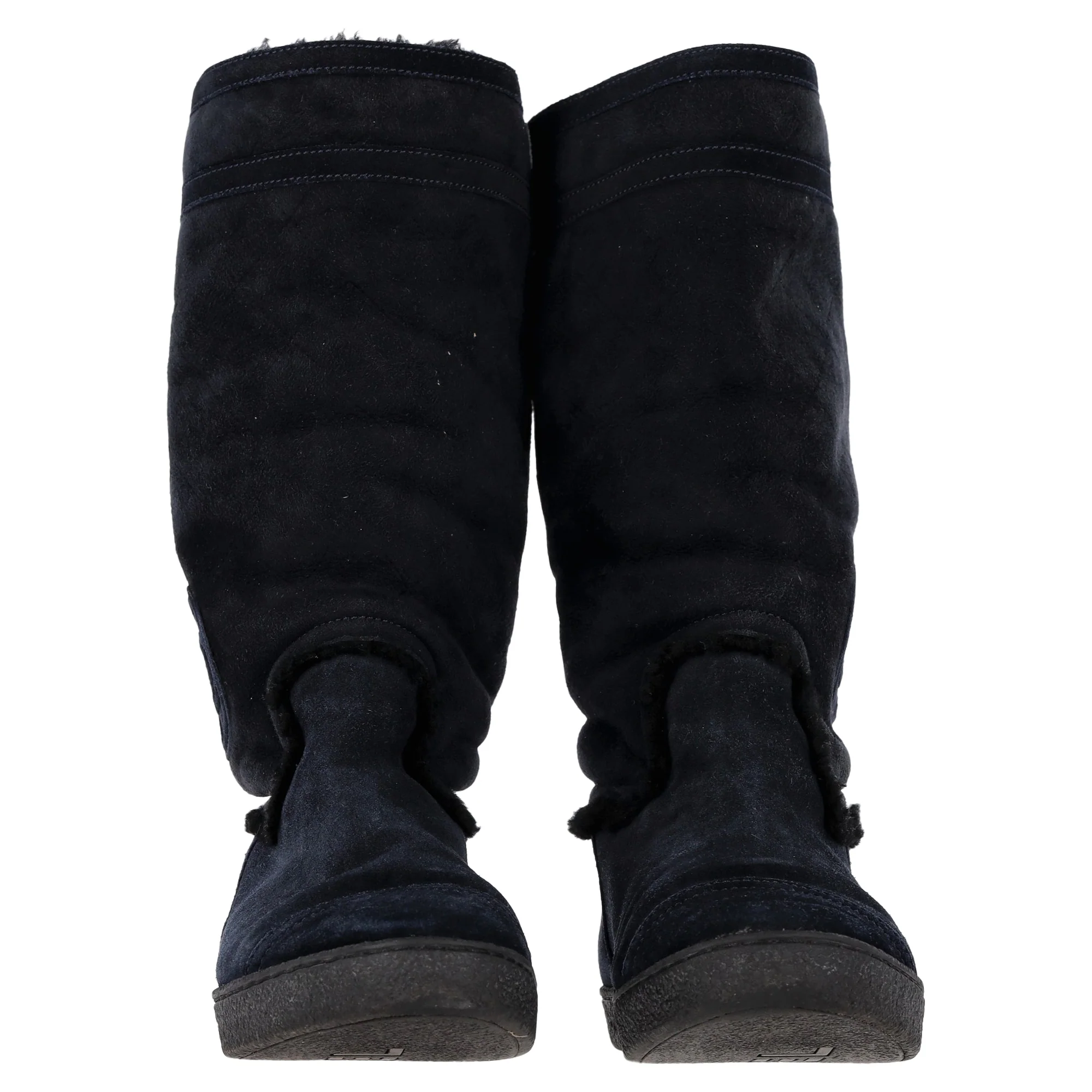 Women's Chanel CC Logo Shearling Boots in Navy Blue Suede - Image 3