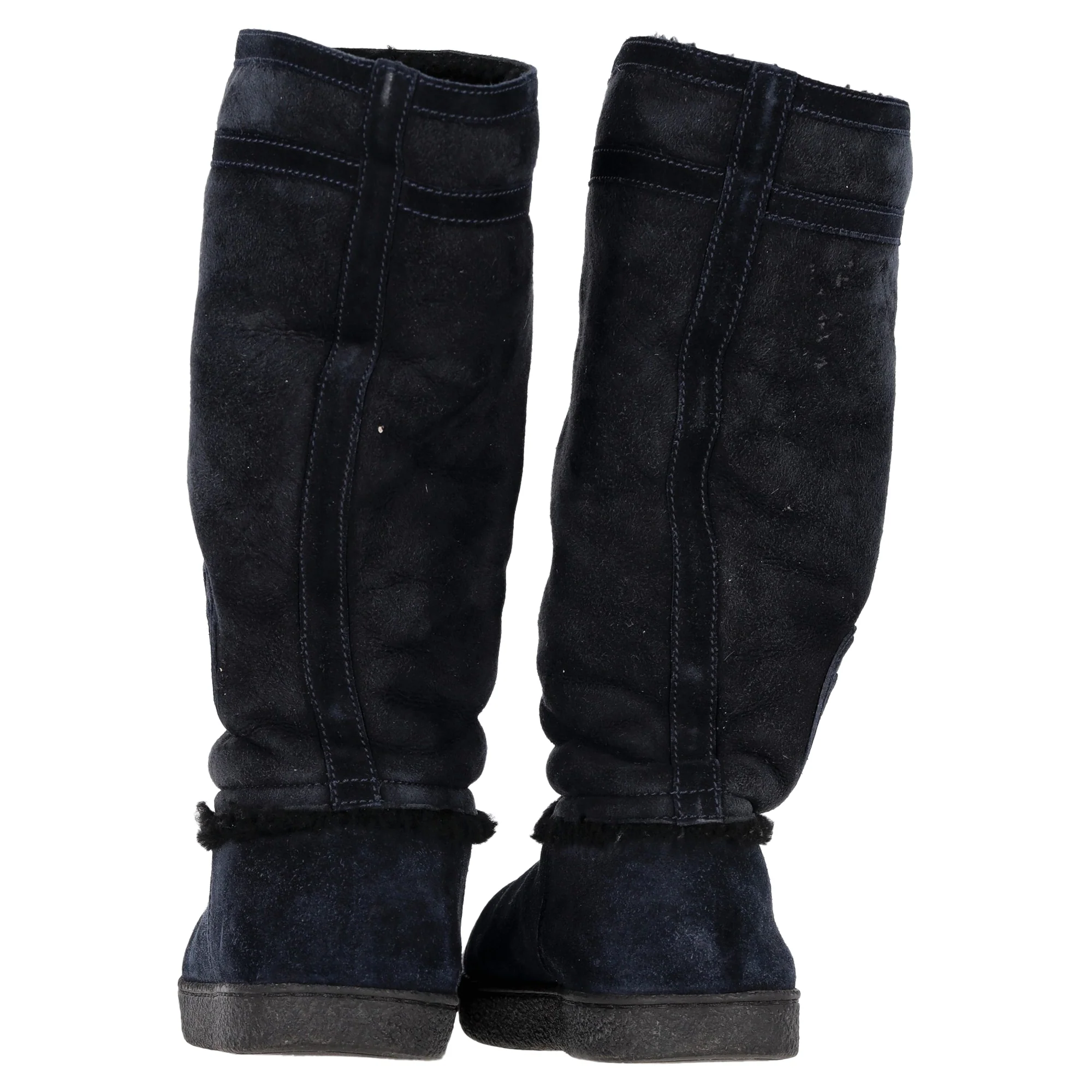 Women's Chanel CC Logo Shearling Boots in Navy Blue Suede - Image 5