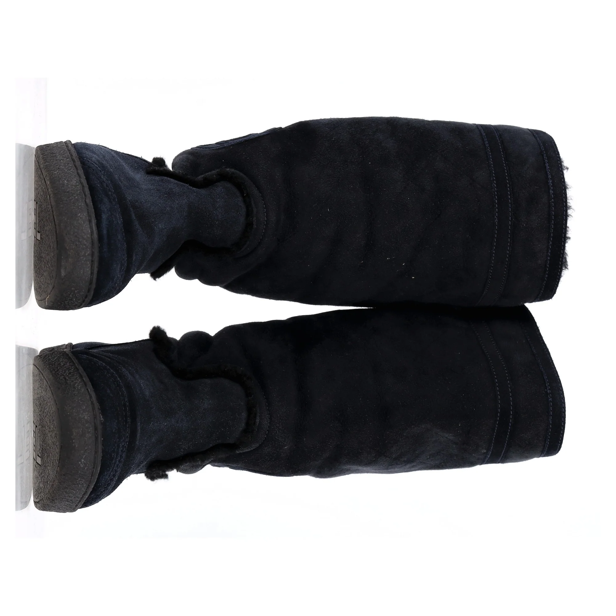 Women's Chanel CC Logo Shearling Boots in Navy Blue Suede - Image 9