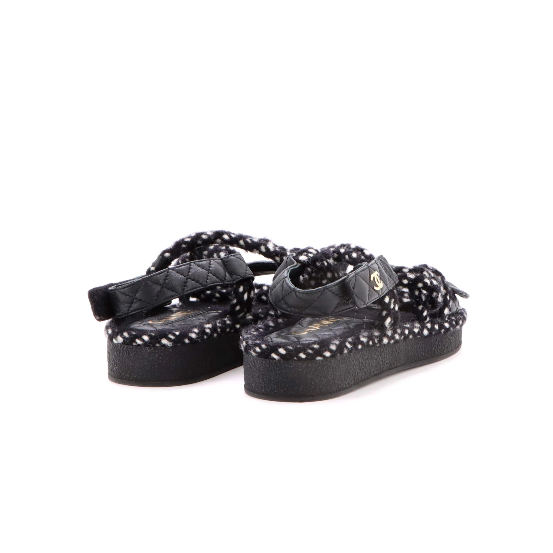 Women's Cord Velcro Dad Sandals Quilted Leather - Image 3