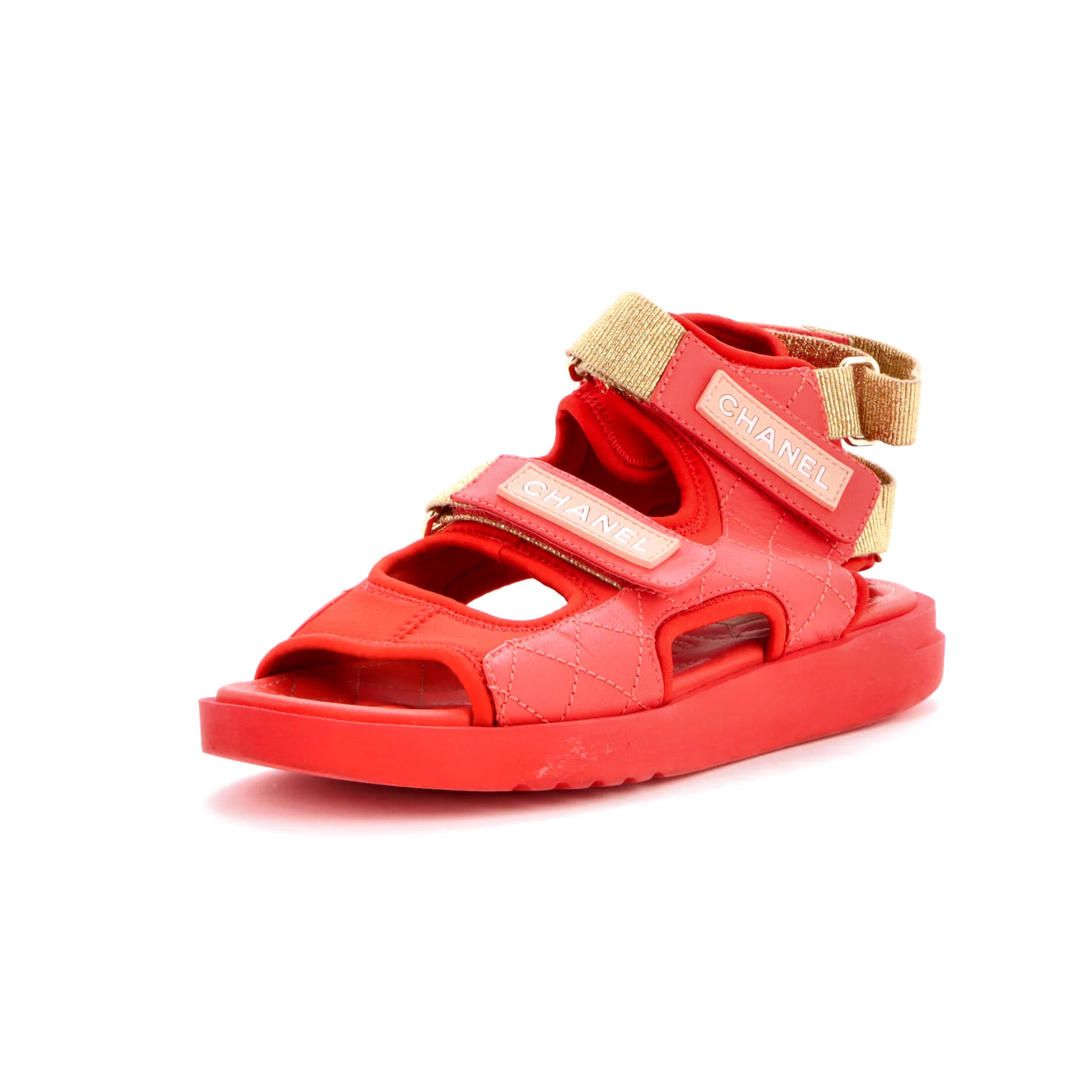 Women's Logo Gladiator Sandals Quilted Leather and Fabric