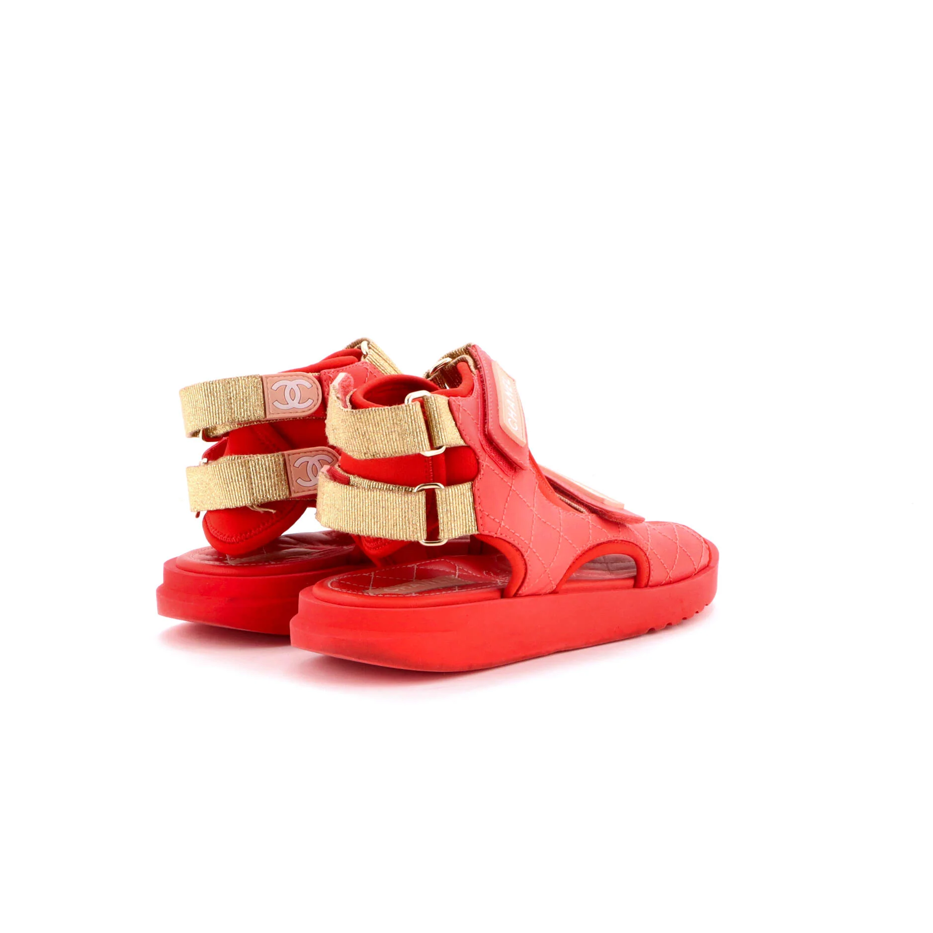 Women's Logo Gladiator Sandals Quilted Leather and Fabric - Image 3