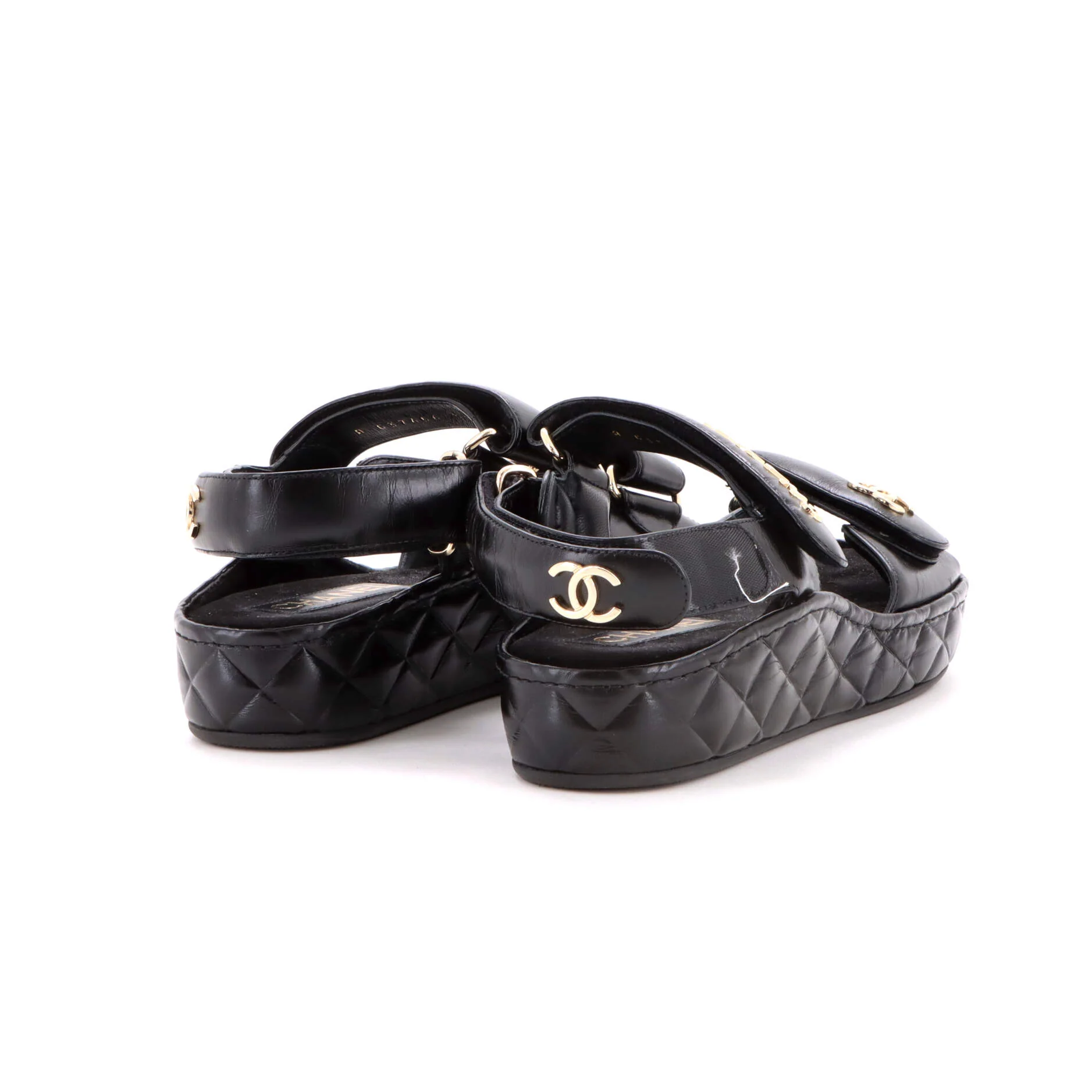 Women's Logo Velcro Strap Wedge Sandals Quilted Leather - Image 3