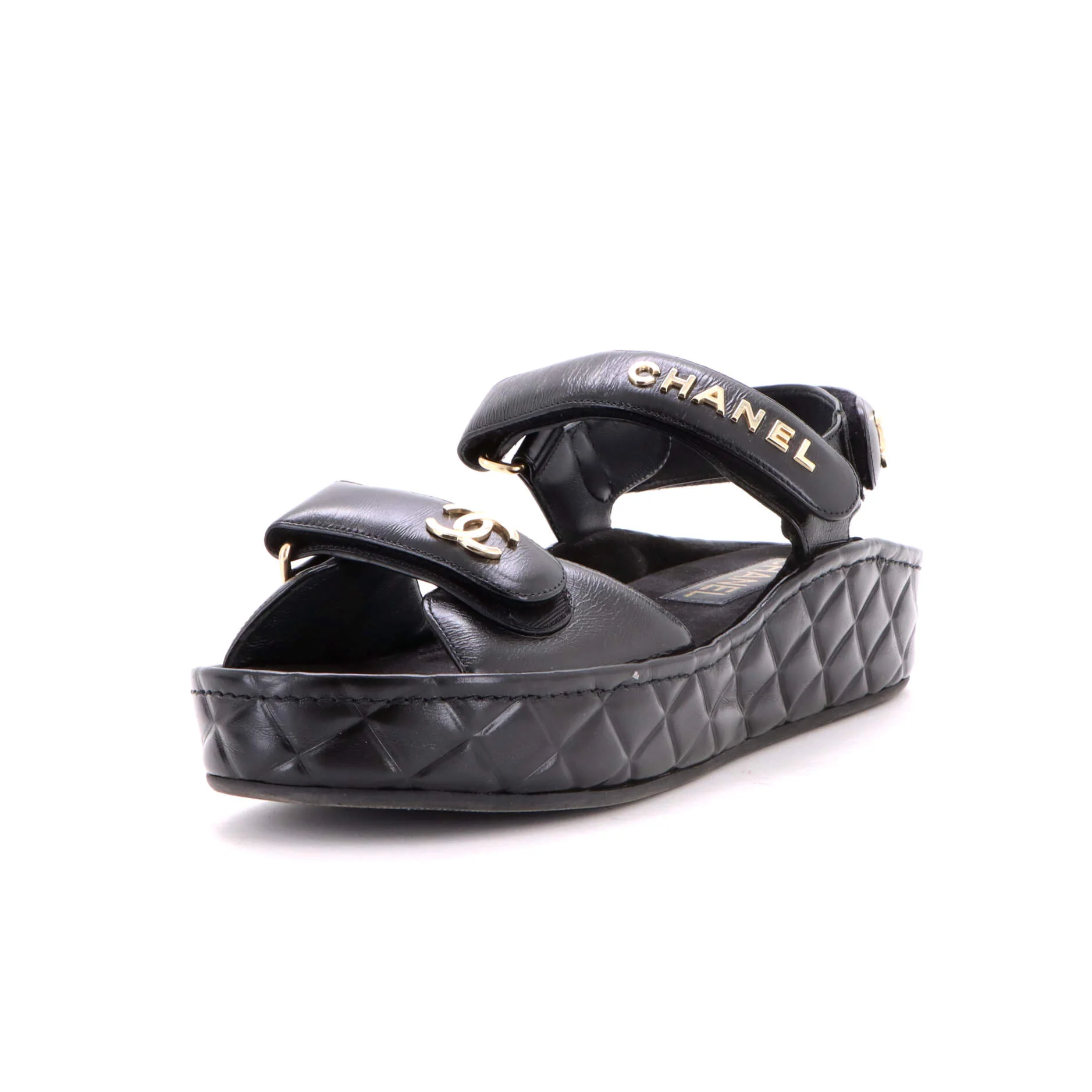 Women's Logo Velcro Strap Wedge Sandals Quilted Leather
