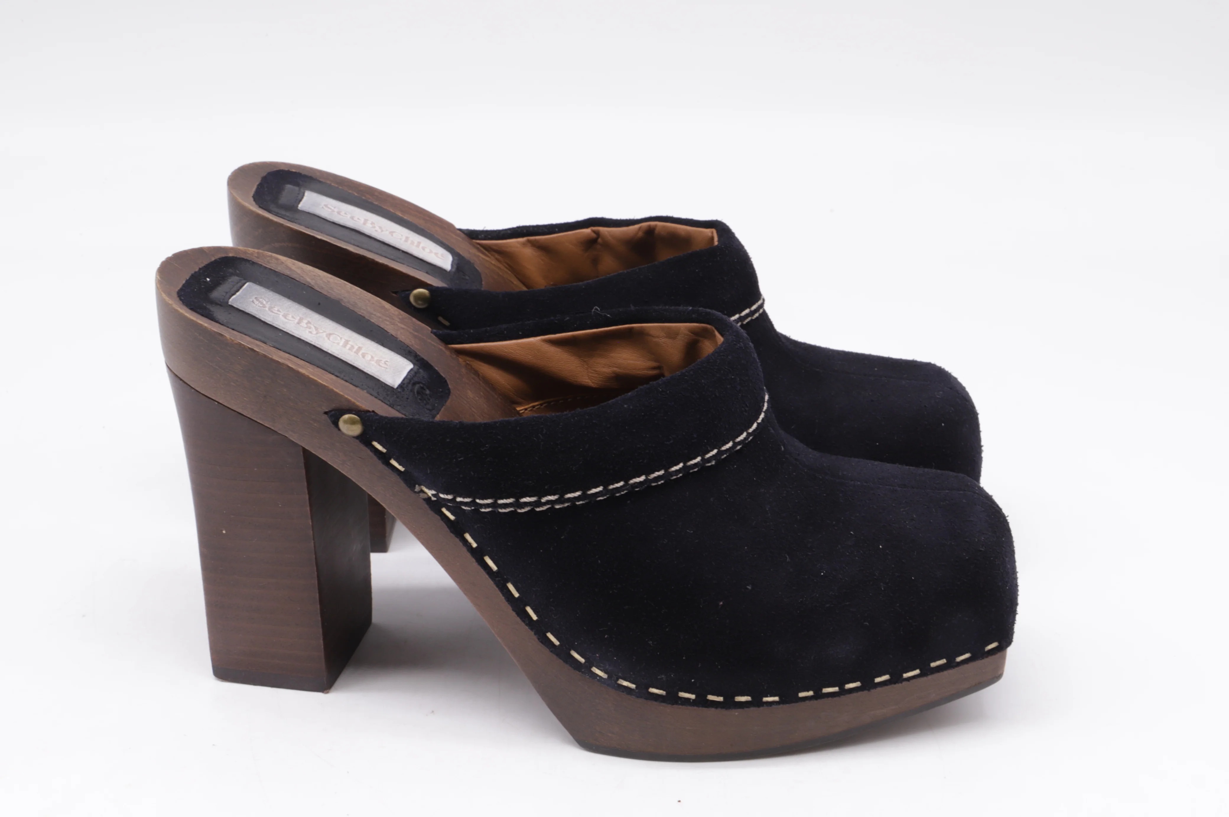 Women's See by Chloé Clog Platform Mules in Black Suede - Image 10