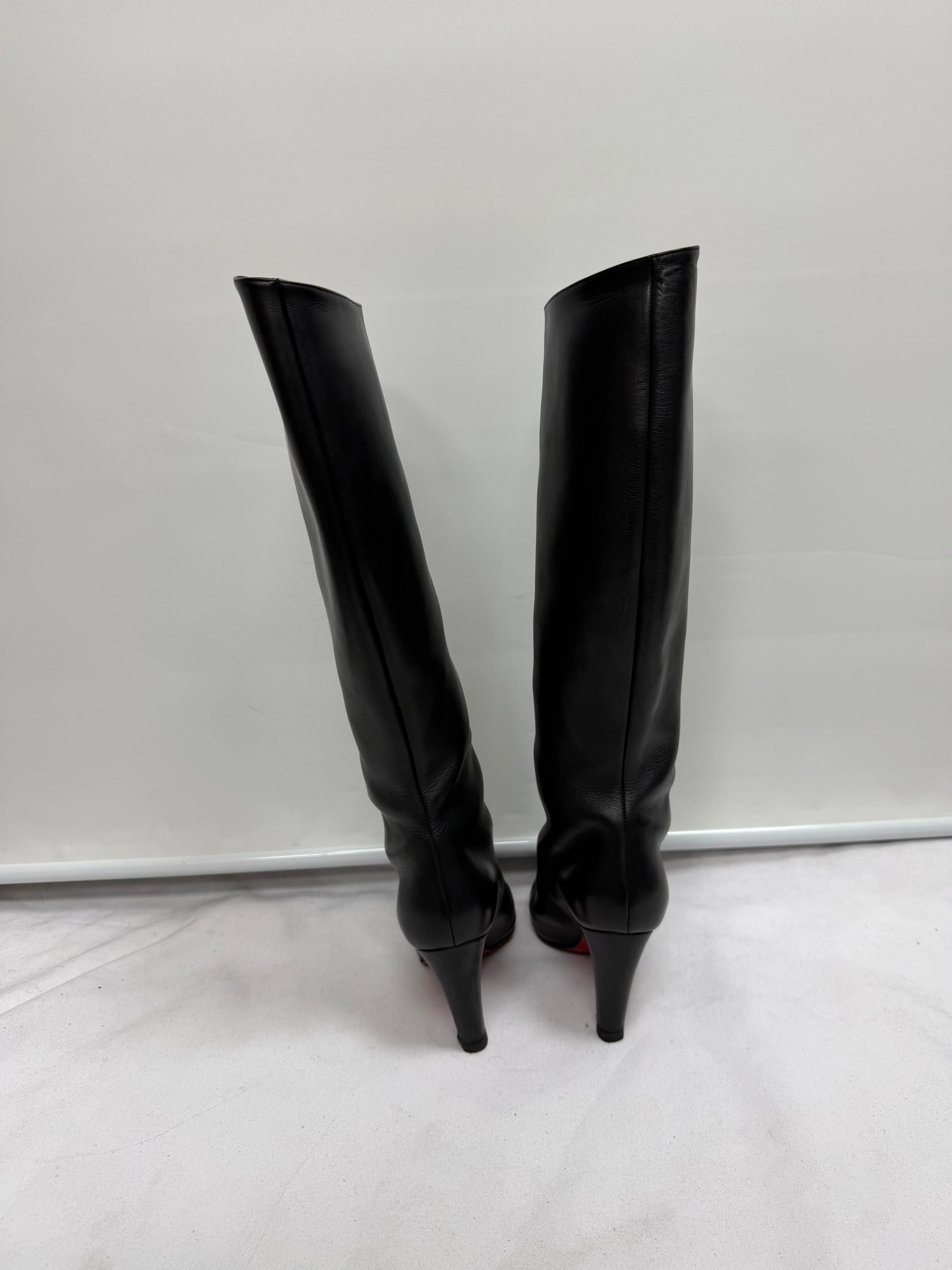 Women's  Christian Louboutin Almond-Toe Knee-High Boots in Black Leather - Image 10