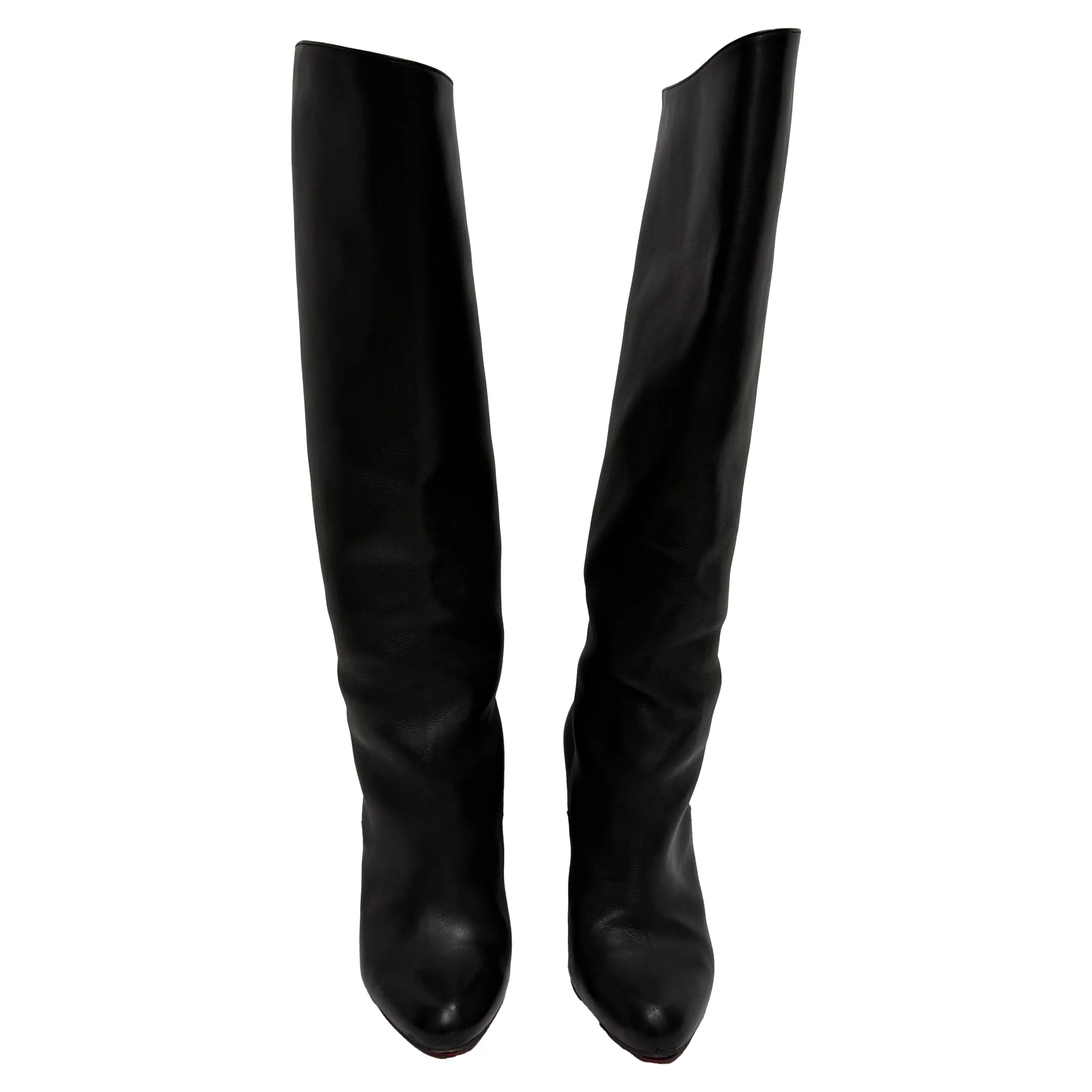 Women's  Christian Louboutin Almond-Toe Knee-High Boots in Black Leather - Image 2