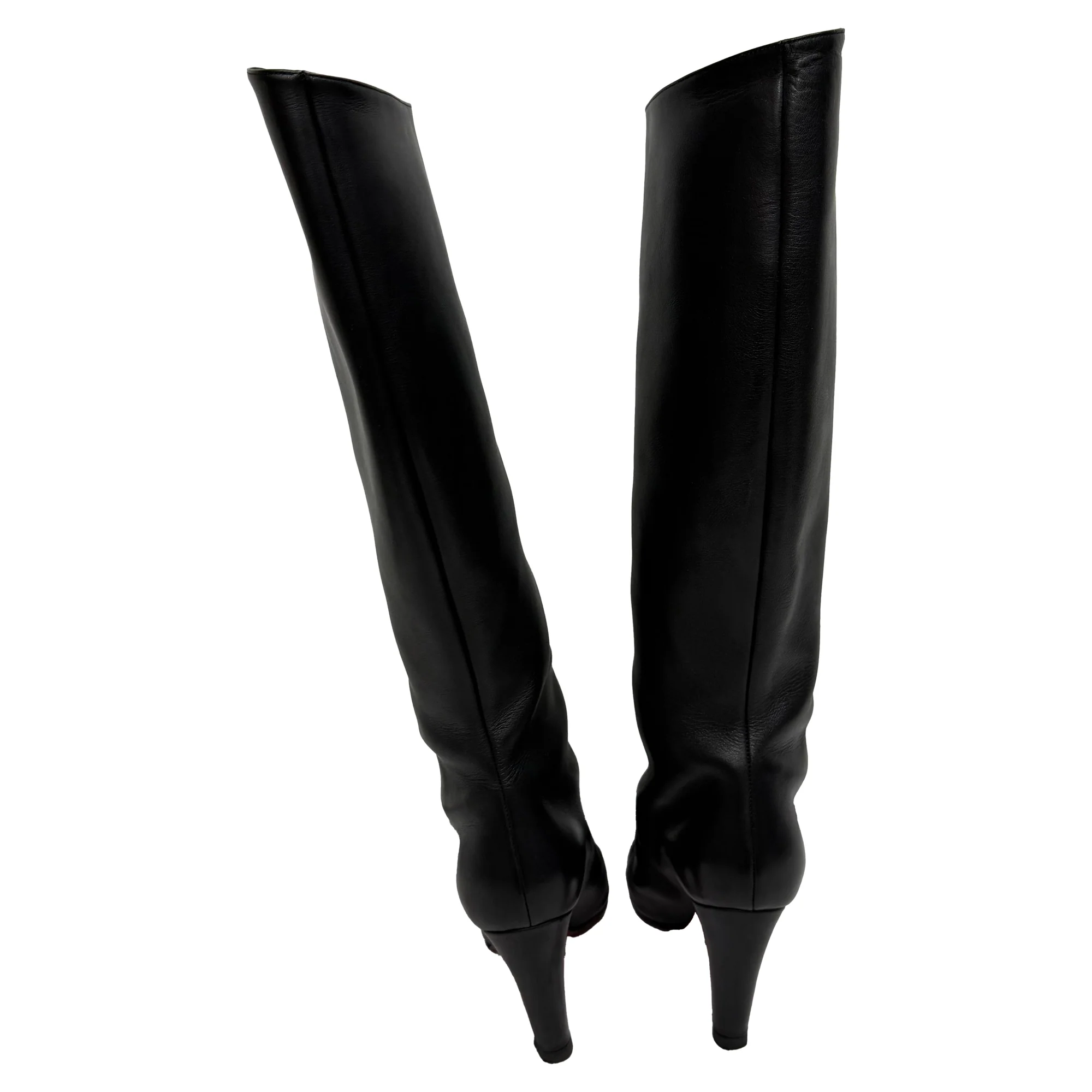 Women's  Christian Louboutin Almond-Toe Knee-High Boots in Black Leather - Image 3