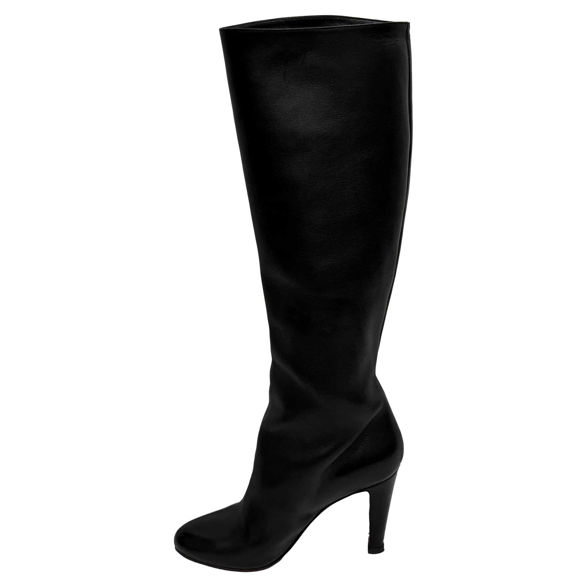 Women's  Christian Louboutin Almond-Toe Knee-High Boots in Black Leather - Image 4