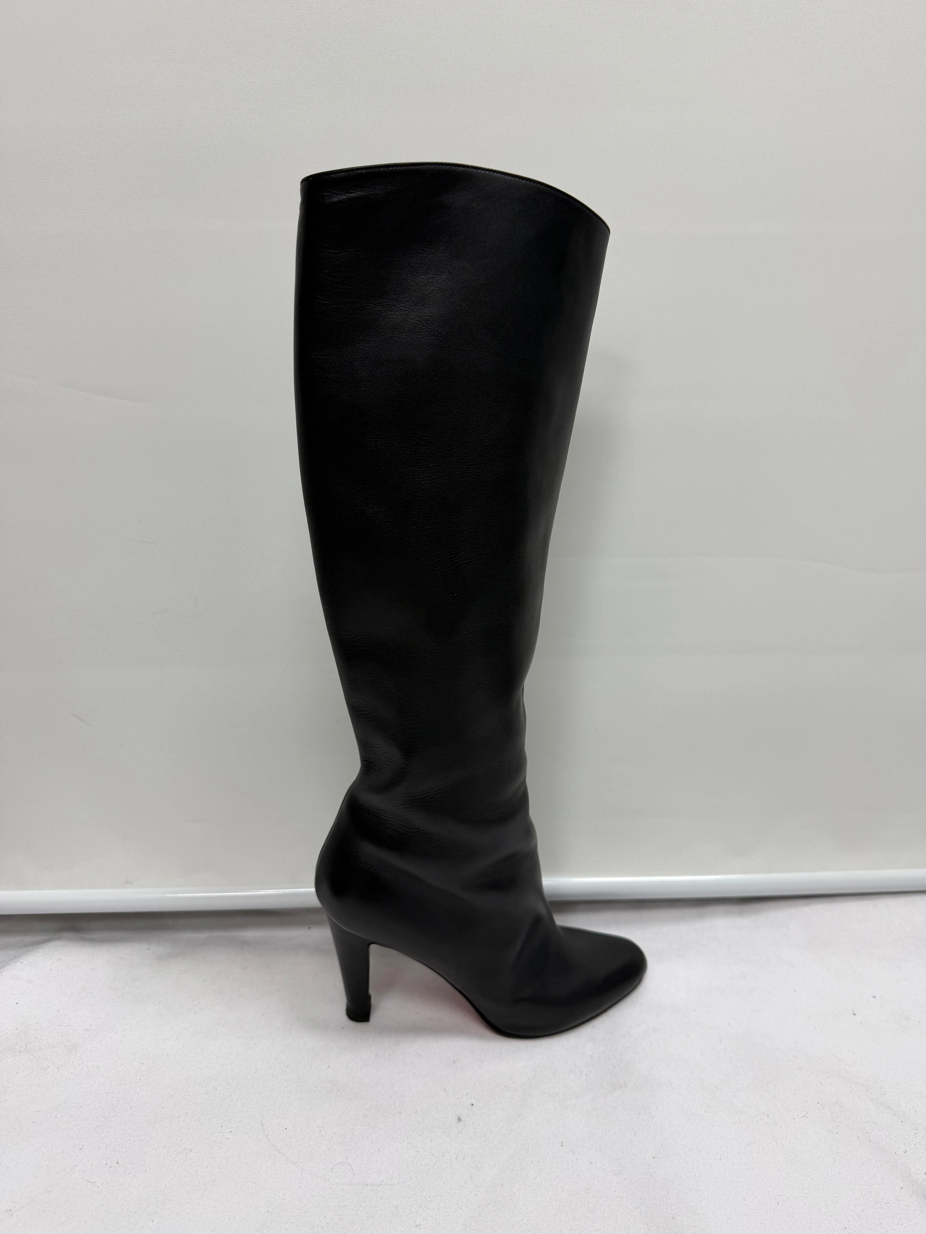 Women's  Christian Louboutin Almond-Toe Knee-High Boots in Black Leather - Image 8