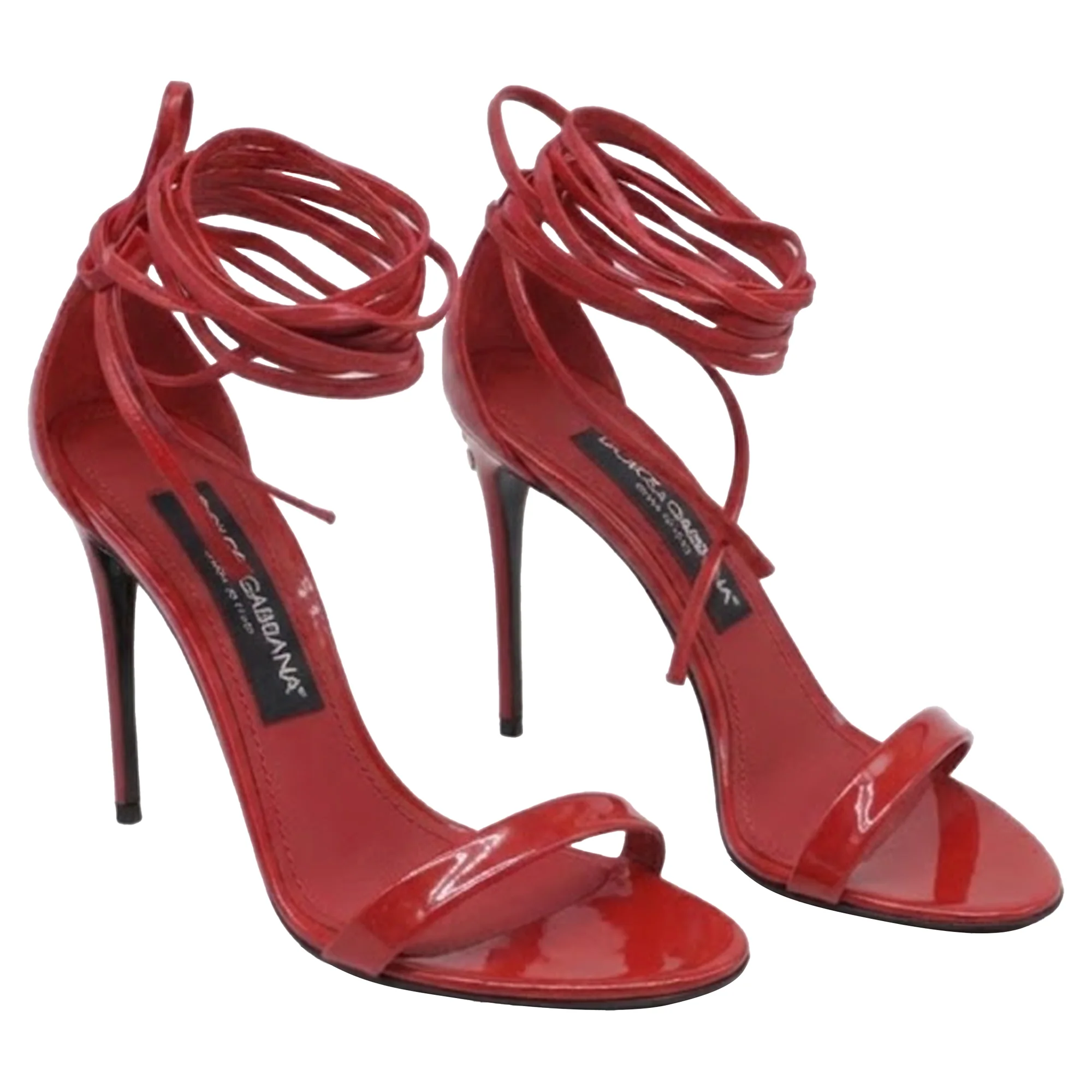 Women's Dolce & Gabbana Keira Wrap Around Sandals in Red Patent Leather - Image 3