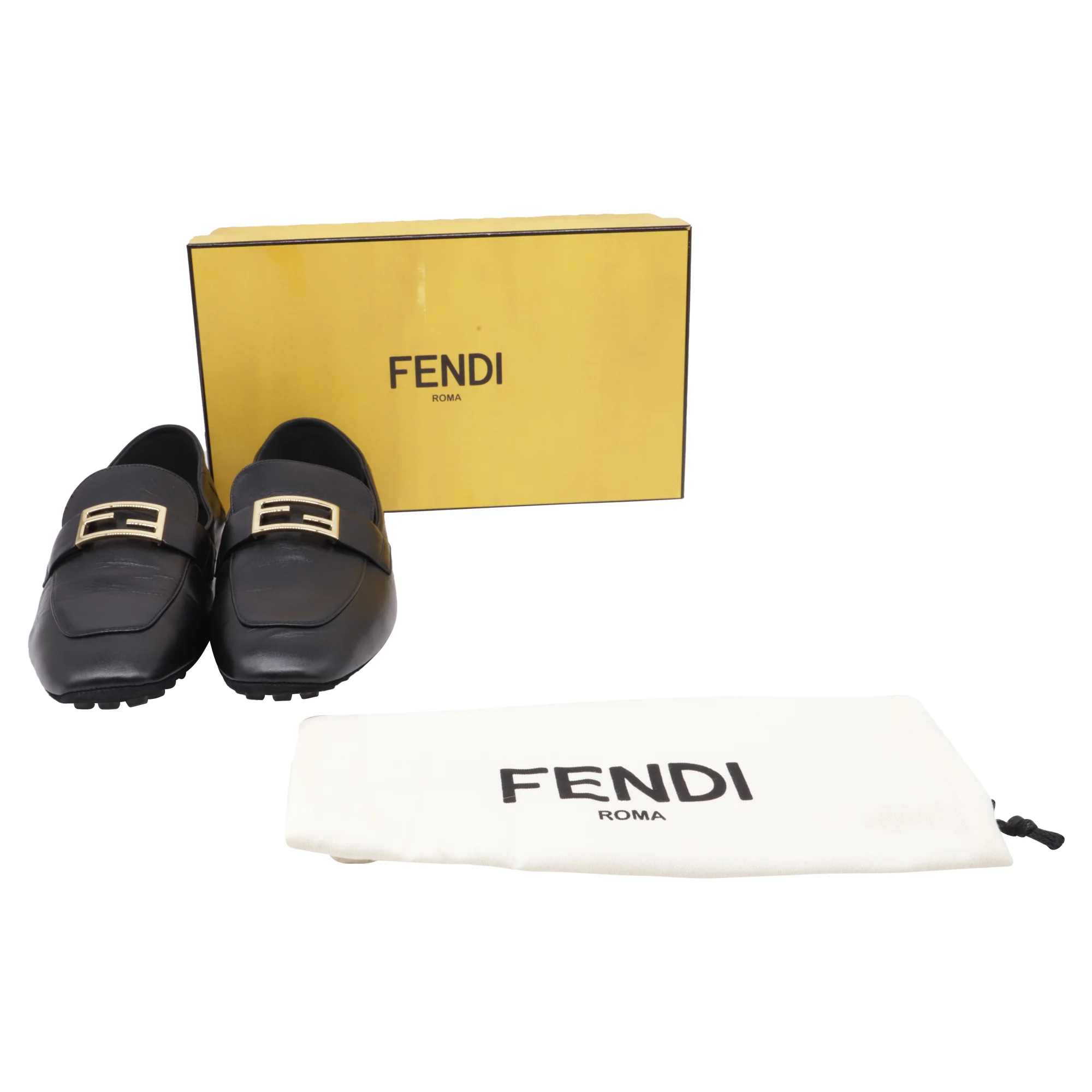 Women's Fendi Baguette Folded Heel Loafers In Black Leather - Image 10