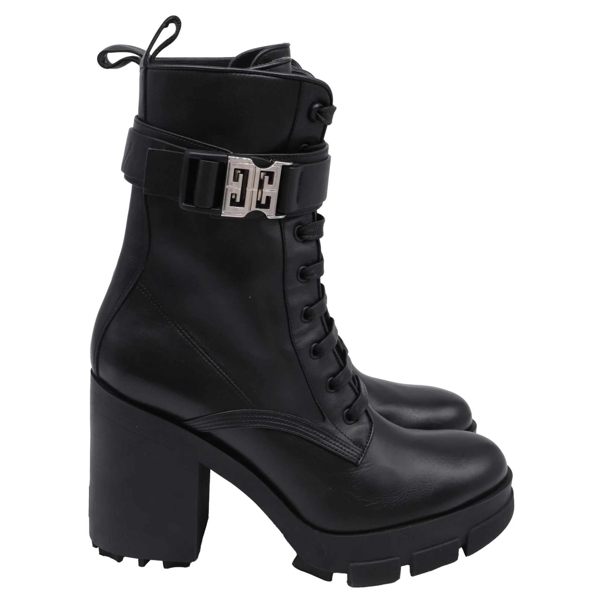 Women's Givenchy Terra Heeled Combat Boots in Black Calf Leather