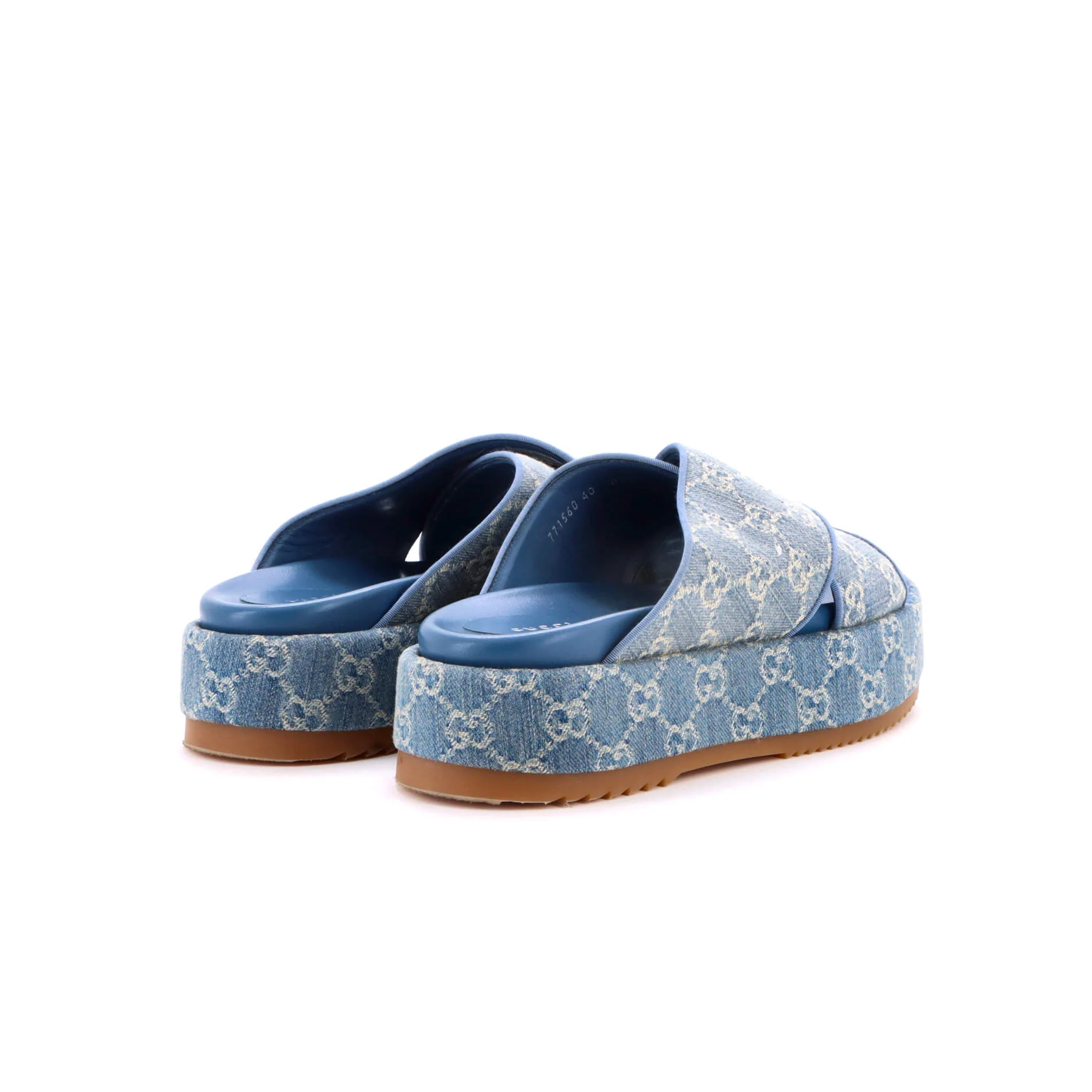 Women's Criss Cross Platform Slide Sandals GG Denim - Image 3