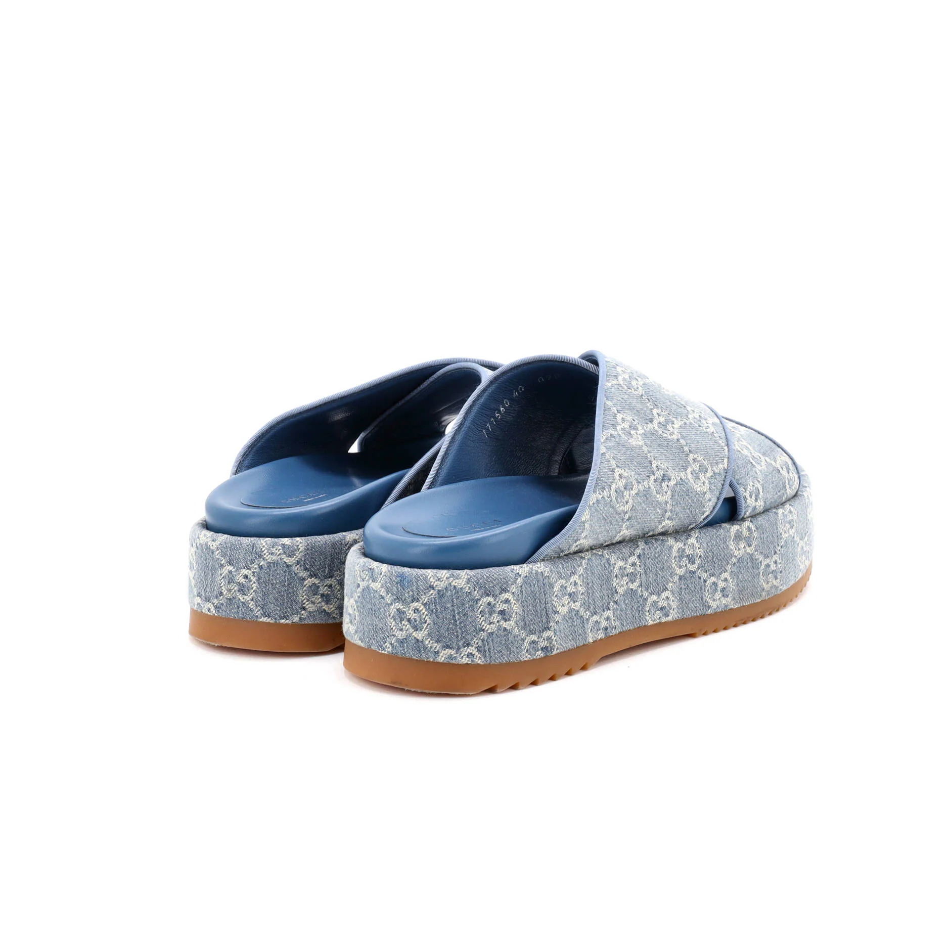 Women's Criss Cross Platform Slide Sandals GG Denim - Image 3